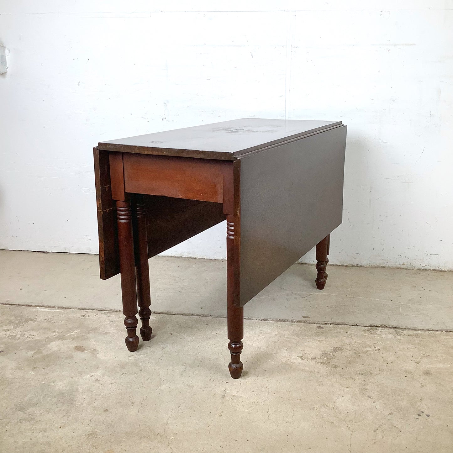 American Empire-Style Walnut Drop-Leaf Gate-Leg Table — Solid Wood, Single Drawer
