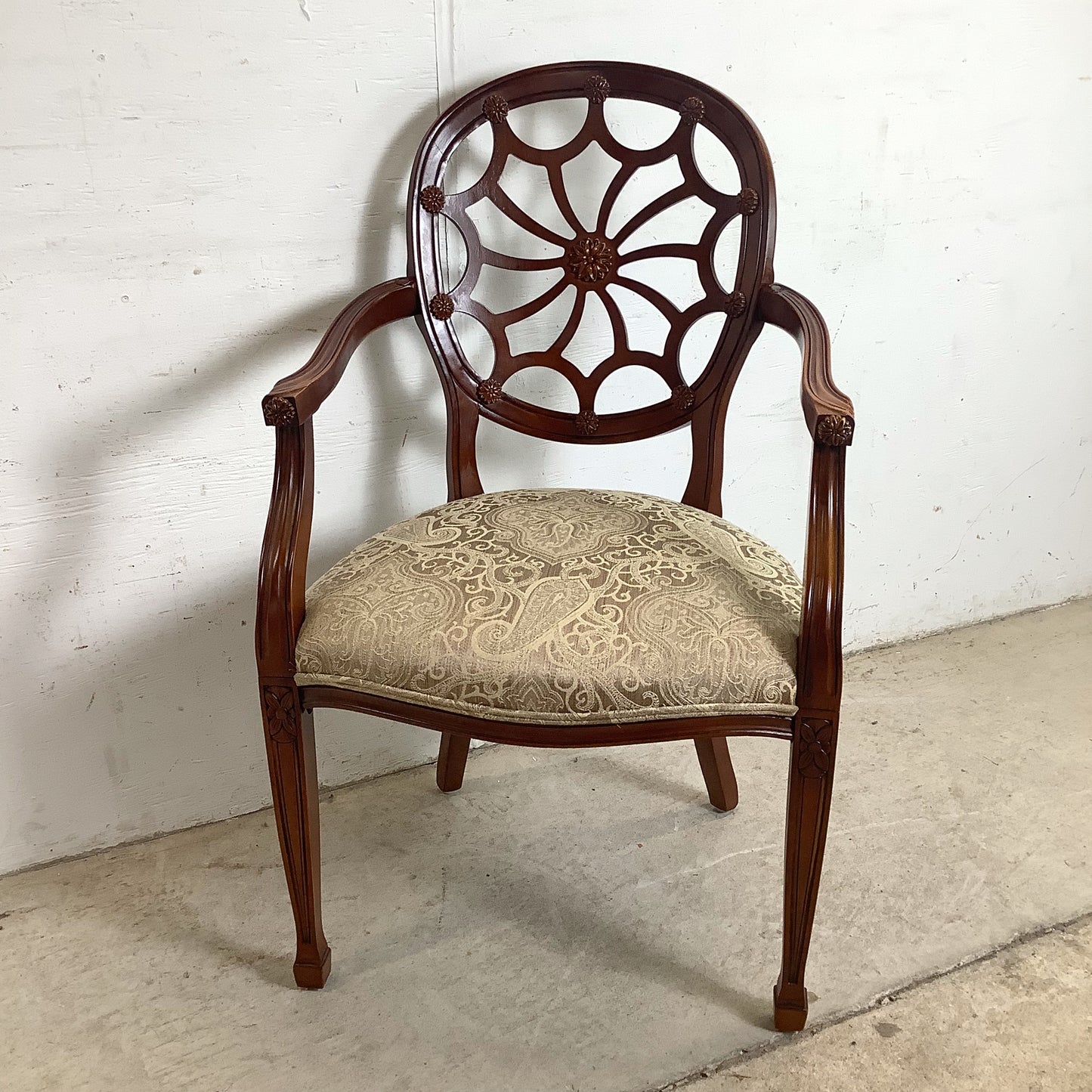 Hepplewhite Spider Back Mahogany Armchair | Upholstered Seat | Late 20th Century