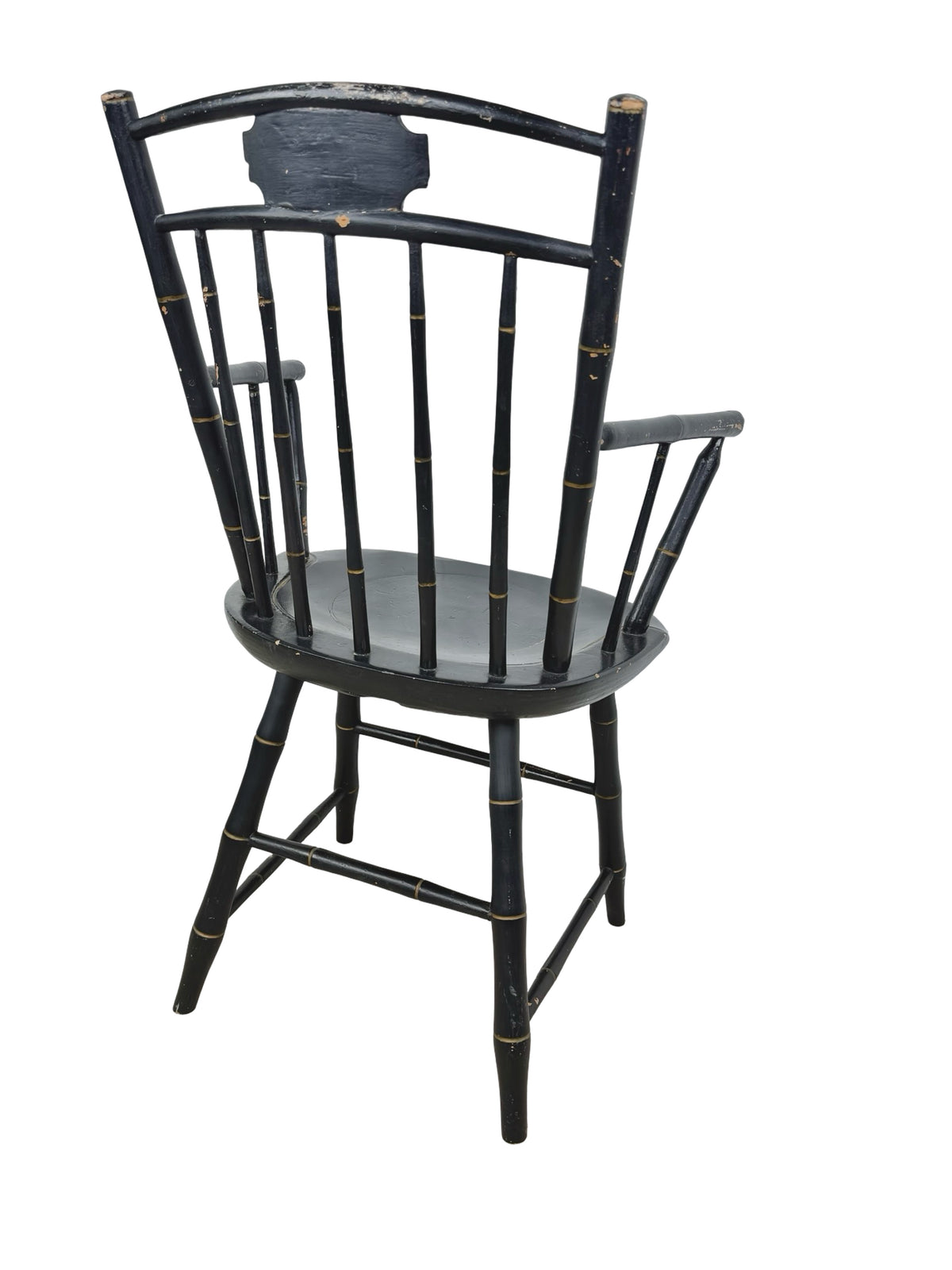 Vintage Black Painted Windsor-Style Armchair with Gold Pinstriping