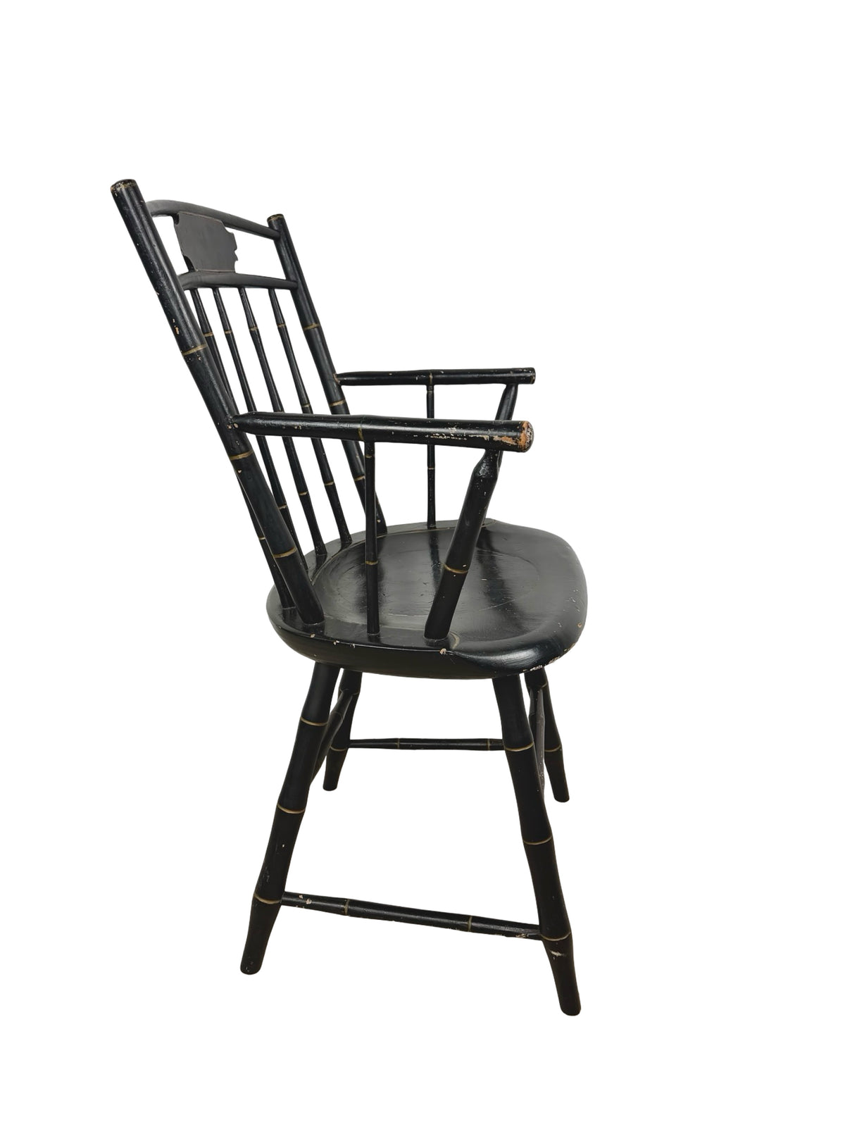 Vintage Black Painted Windsor-Style Armchair with Gold Pinstriping