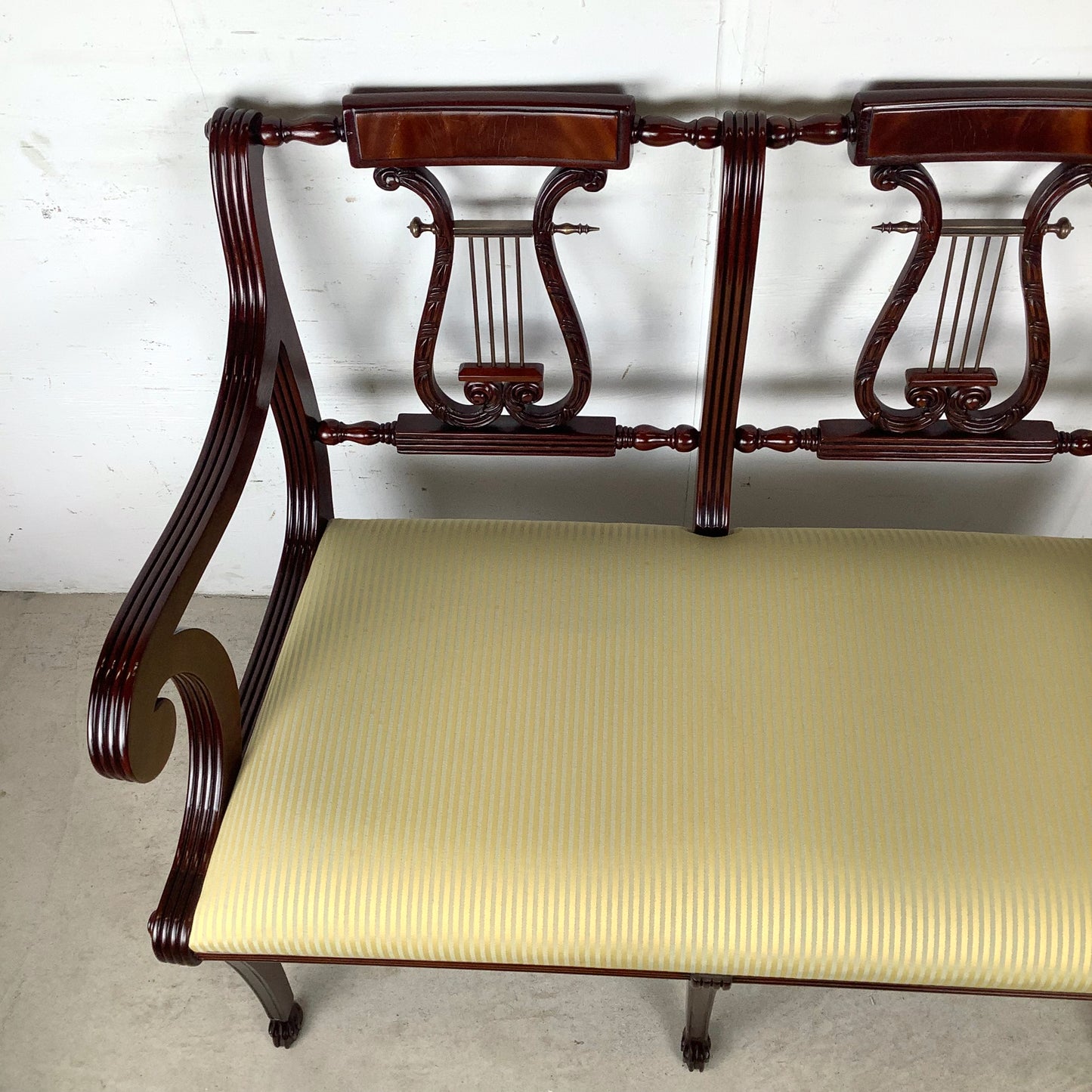 Dual Lyre-Back Mahogany Settee- Federal Revival Bench