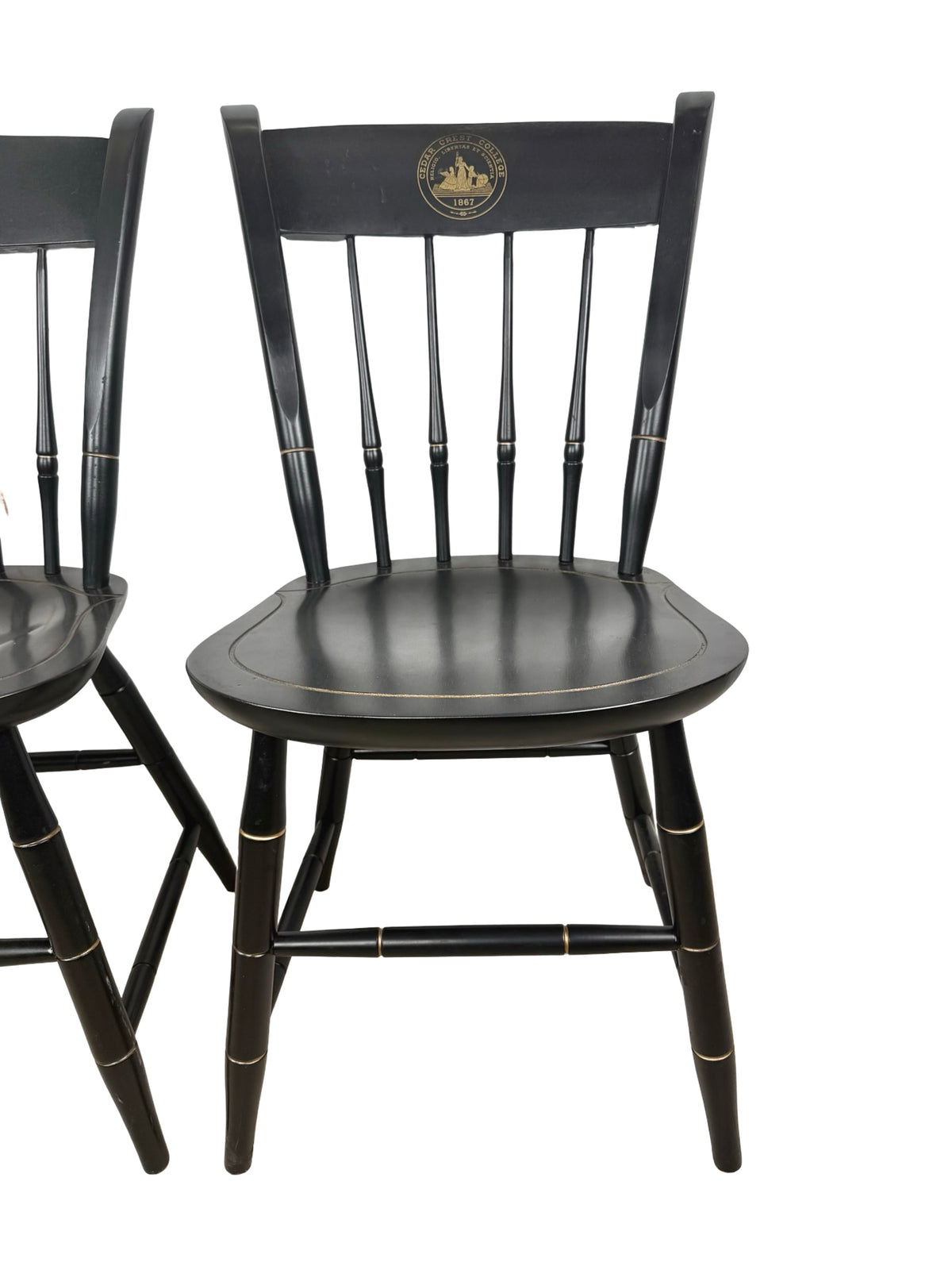 Pair of Vintage Nichols & Stone Windsor Side Chairs with Cedar Crest College Crest