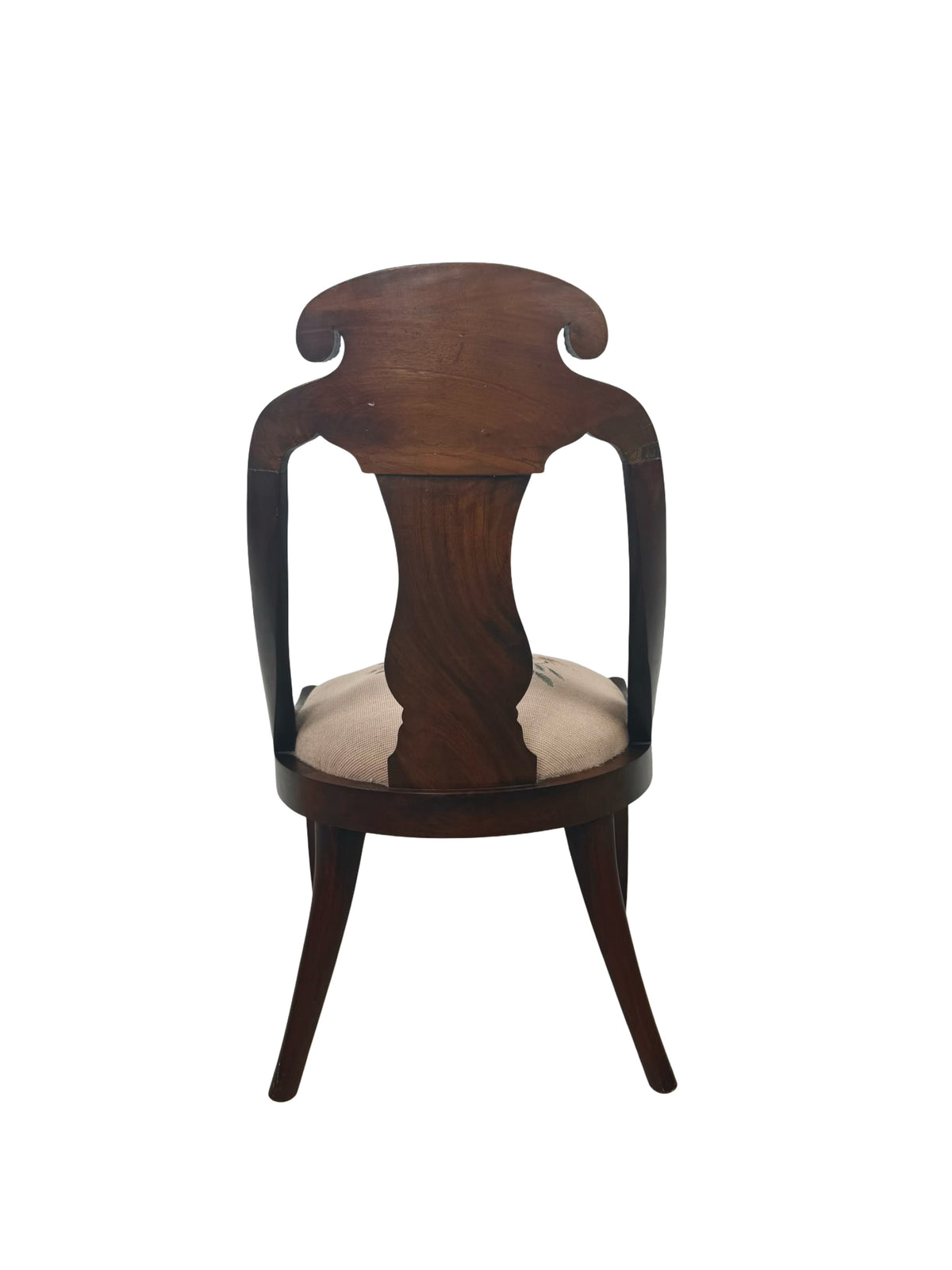 Antique Federal Style Carved Wood Side Chair with Floral Needlepoint Seat