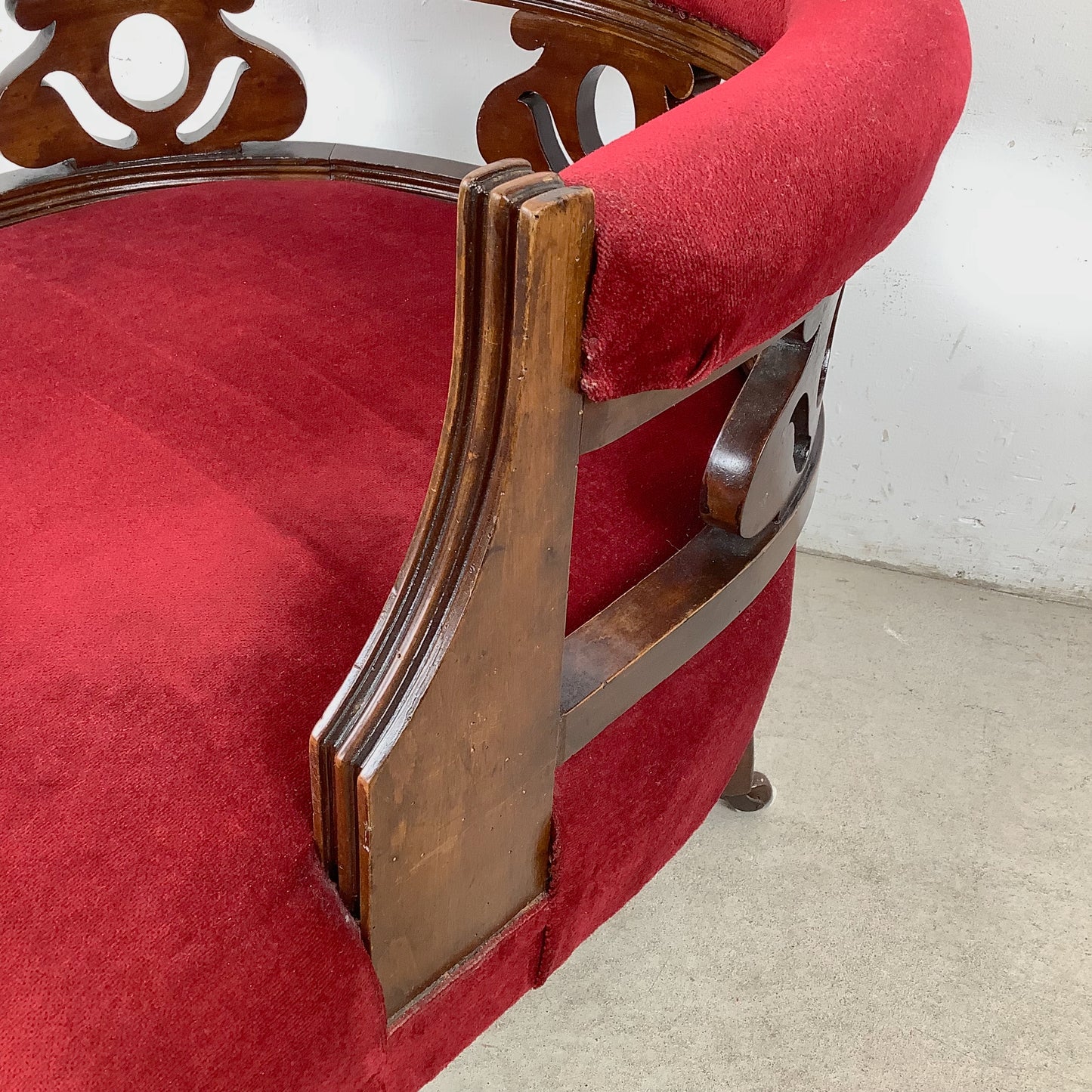 Empire Revival Upholstered Armchair in Red Velvet