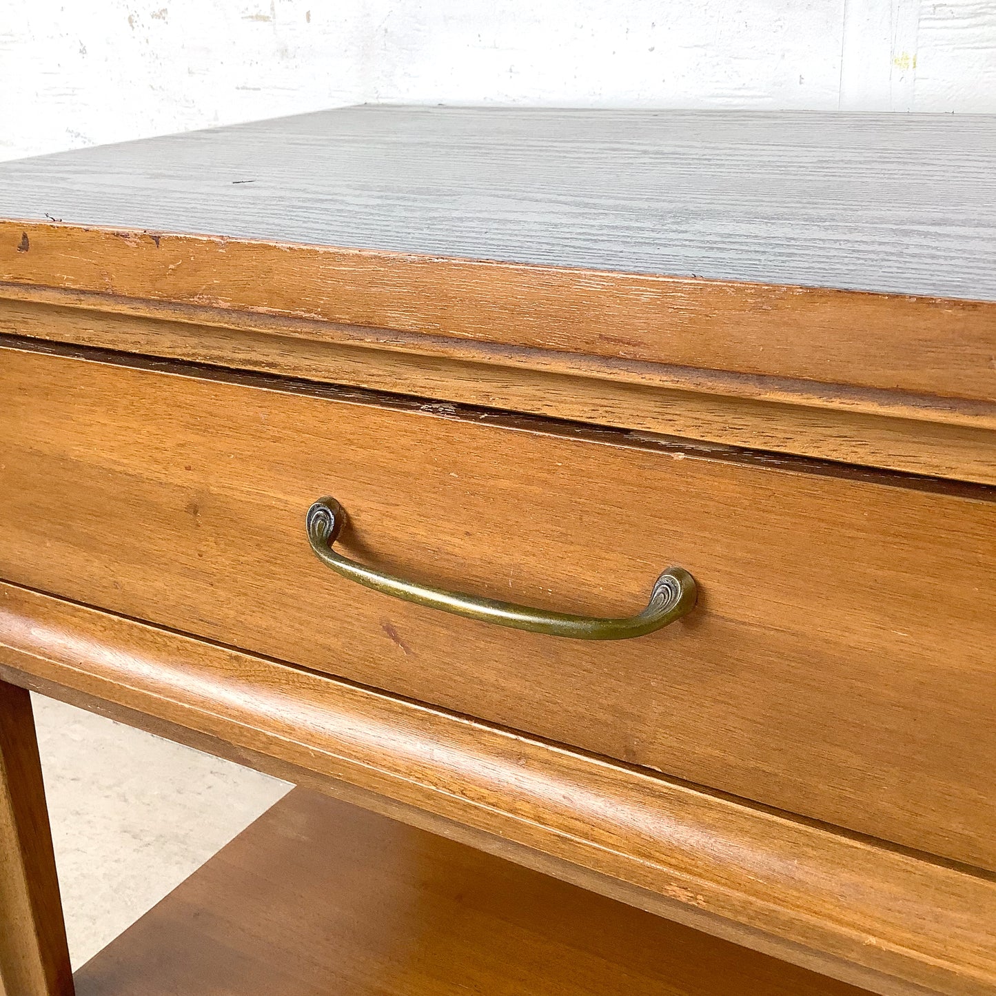 Mid-Century Nightstand with Black Top and Lower Shelf