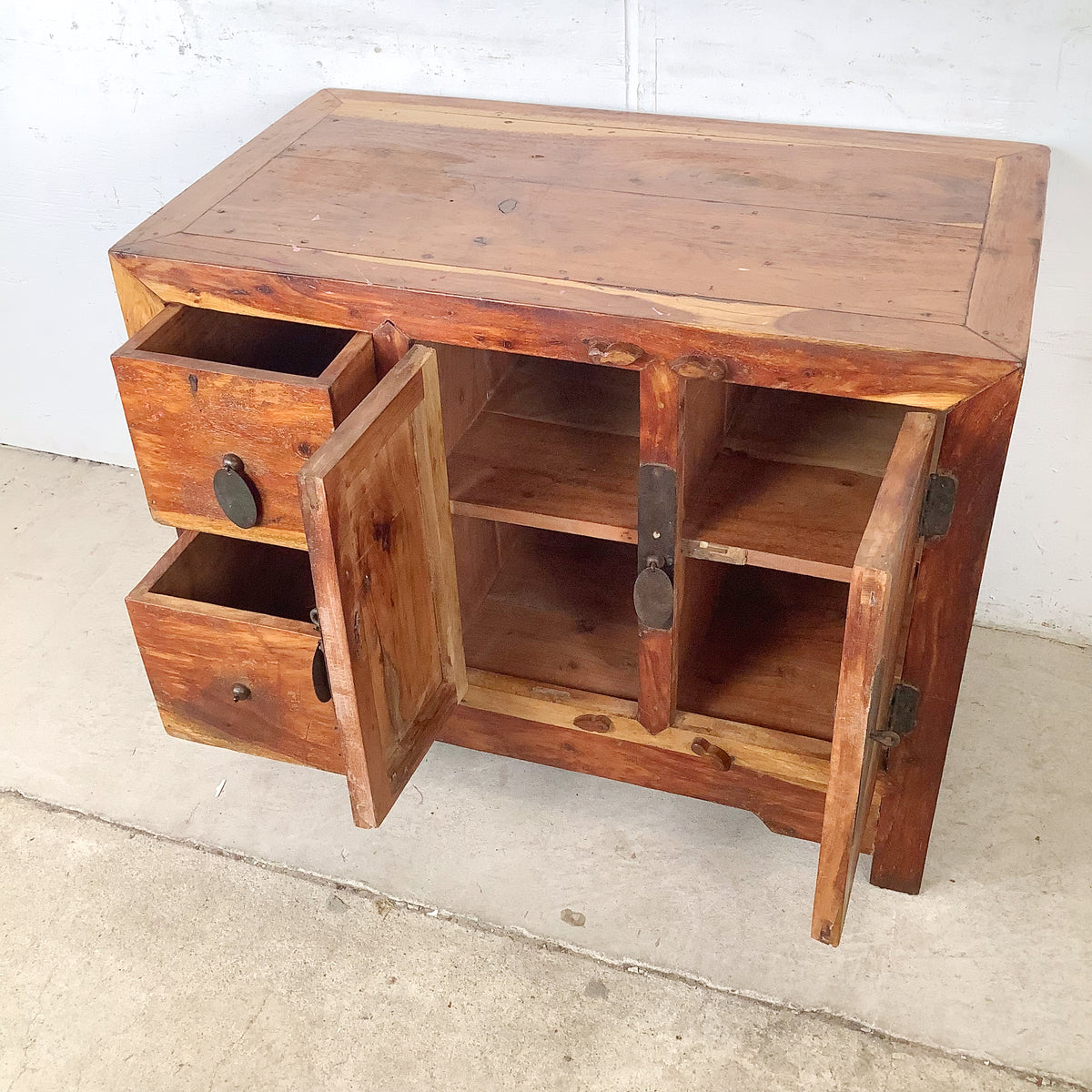 Antique Chinese Provincial Elmwood Cabinet | Iron Circular Lockplate | 19th to Early 20th Century