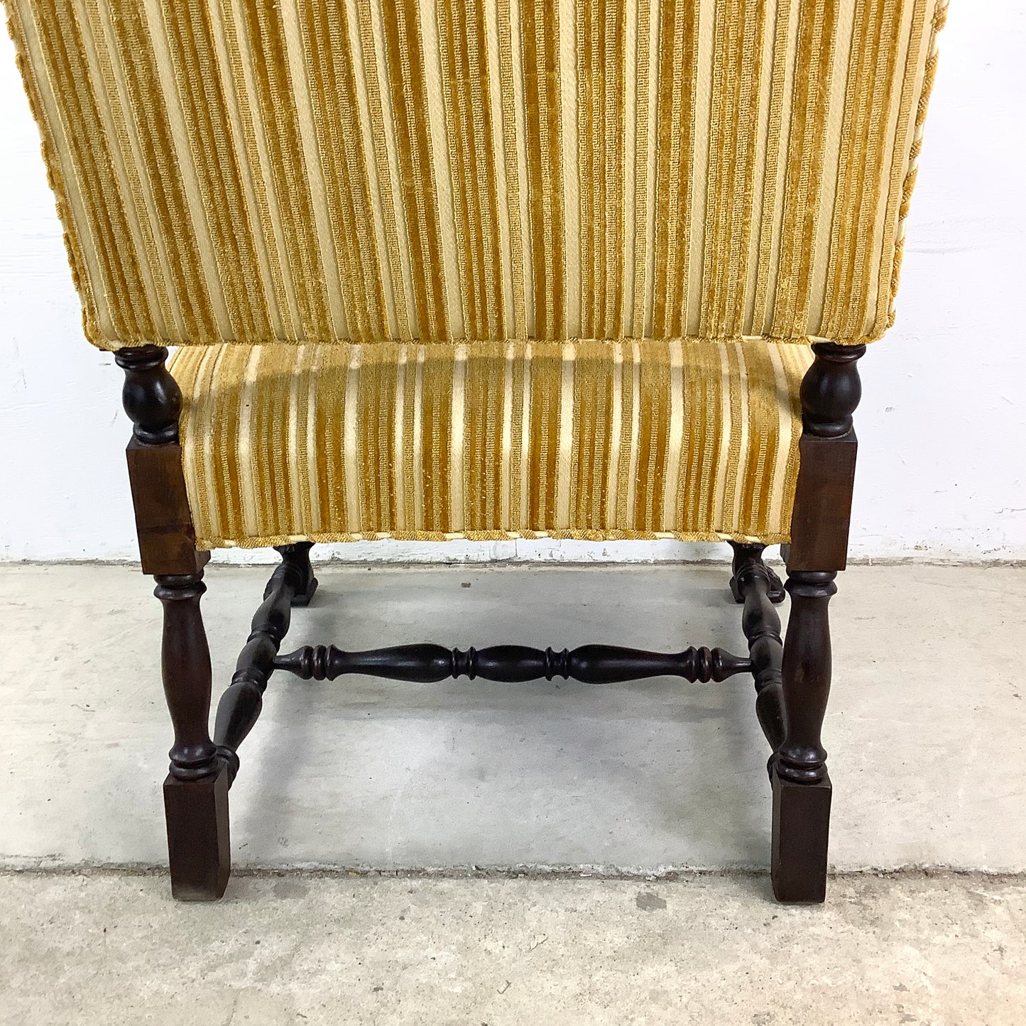 Grand Louis XIV-Style Throne Chair with Striped Fabric