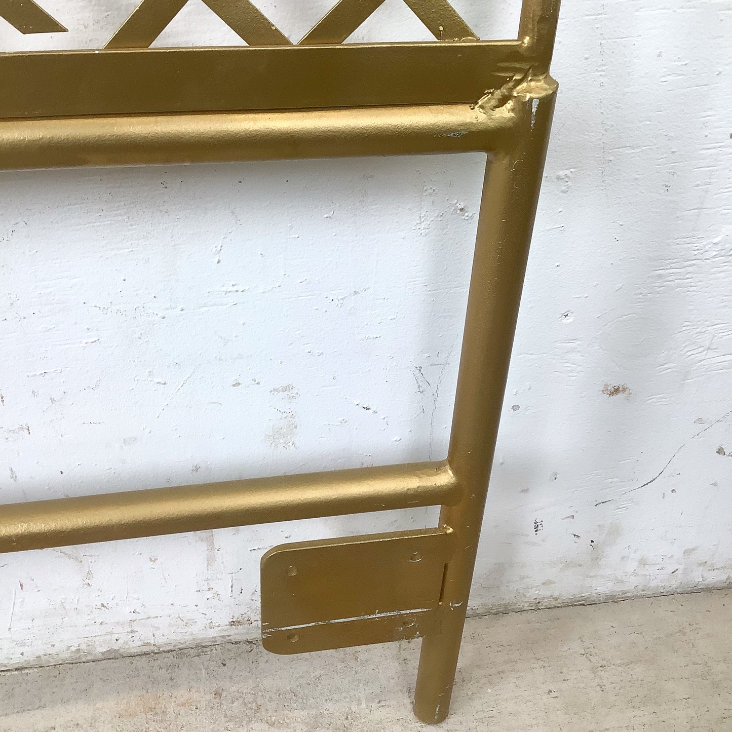 Vintage Hollywood Regency Gilt Metal Trellis Headboard