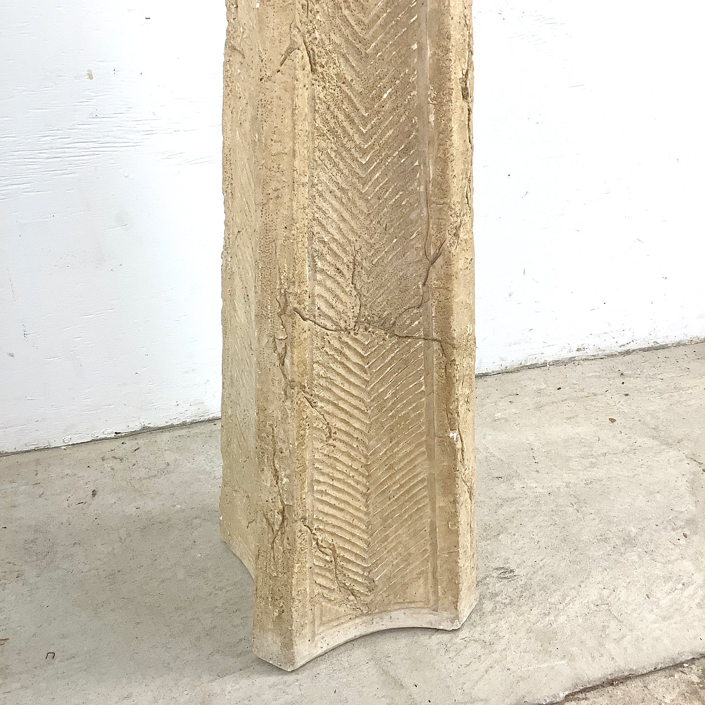 Vintage Textured Stone Obelisk Floor Lamp – Heavy Karl Springer Inspired Design