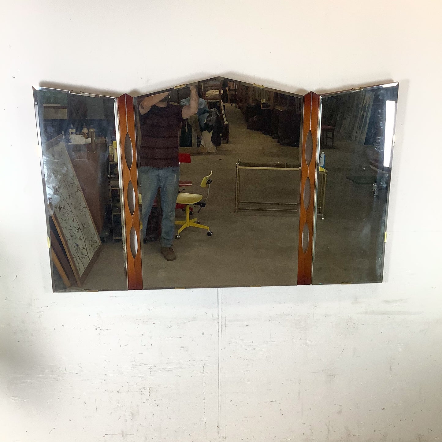 Vintage Mid-Century Modern Walnut Tri-Fold Wall Mirror