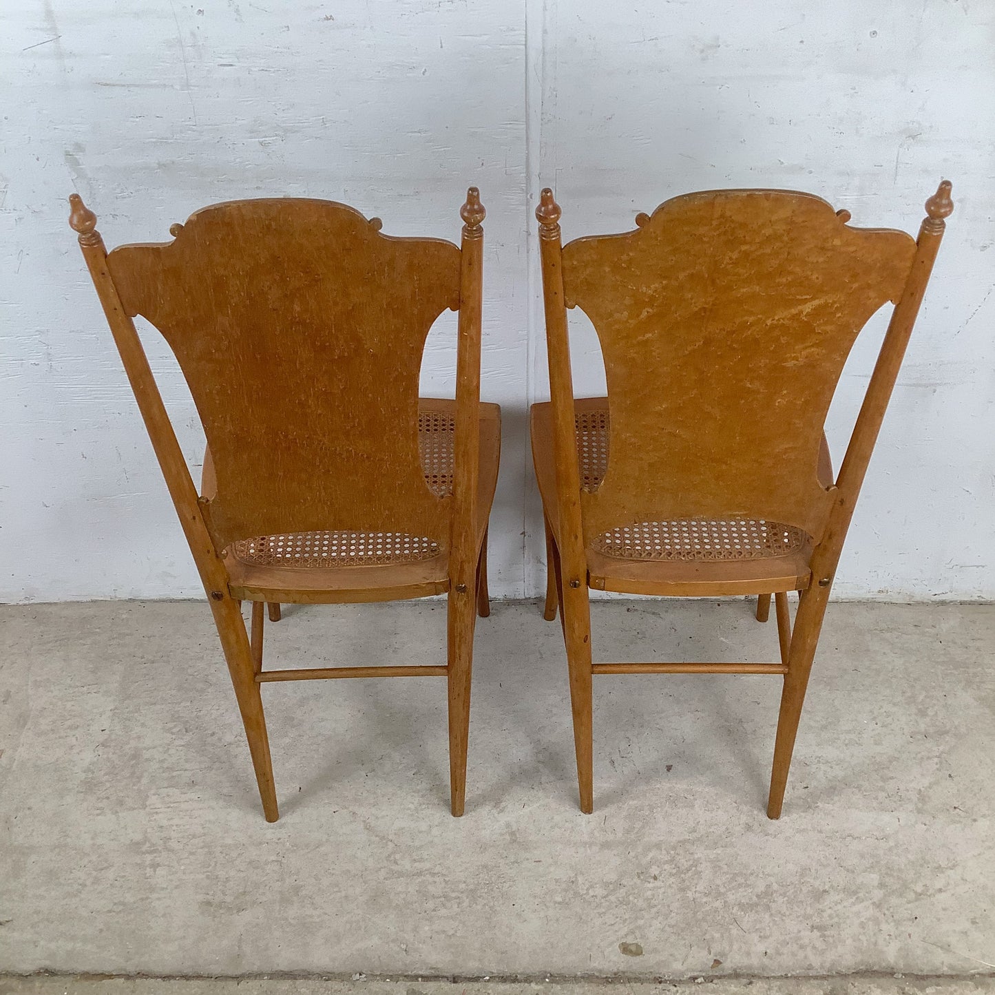 Antique Ribbon & Garland Caned Seat Side Chairs – Pair