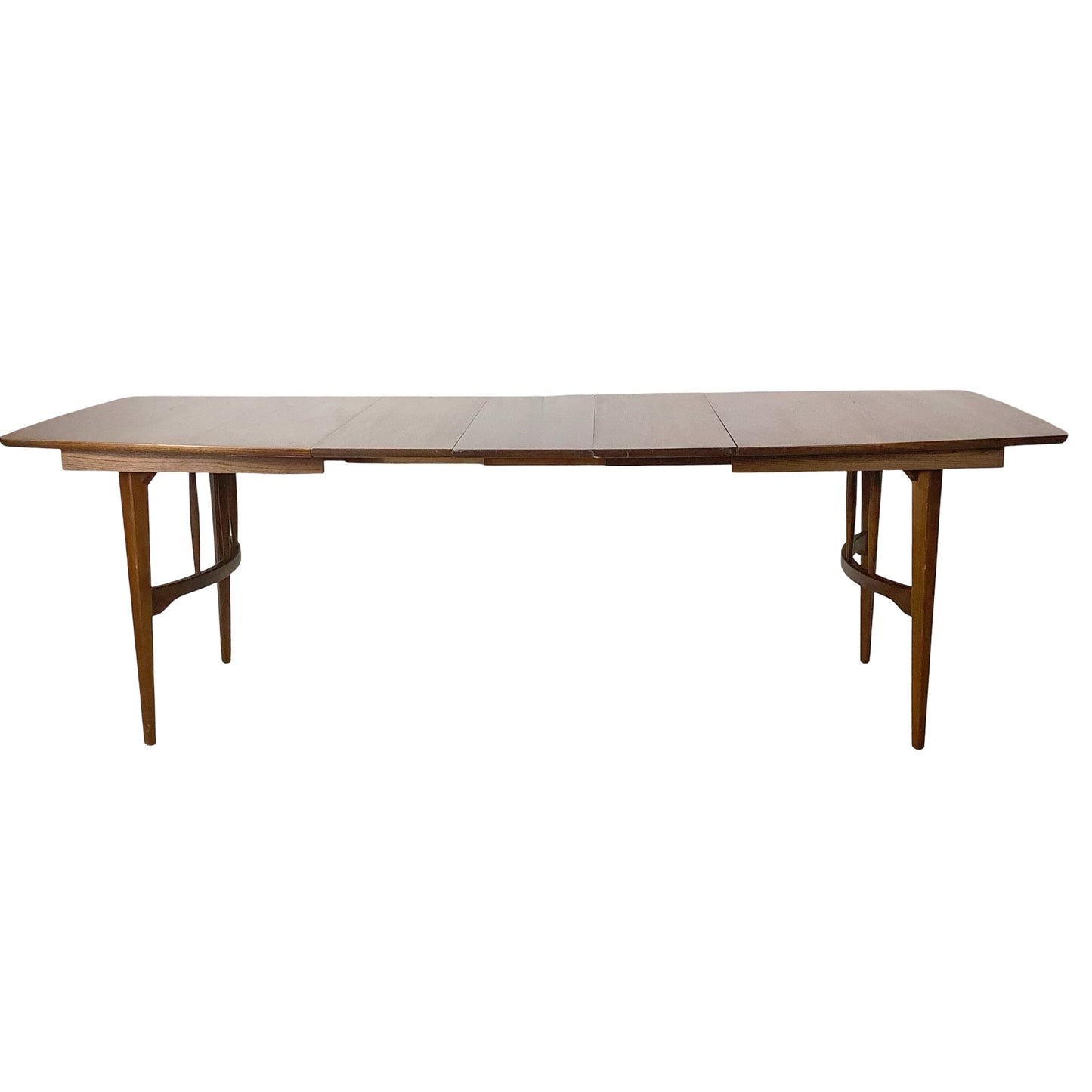 Mid-Century Walnut Spindle Trestle Dining Table w/ Leaves