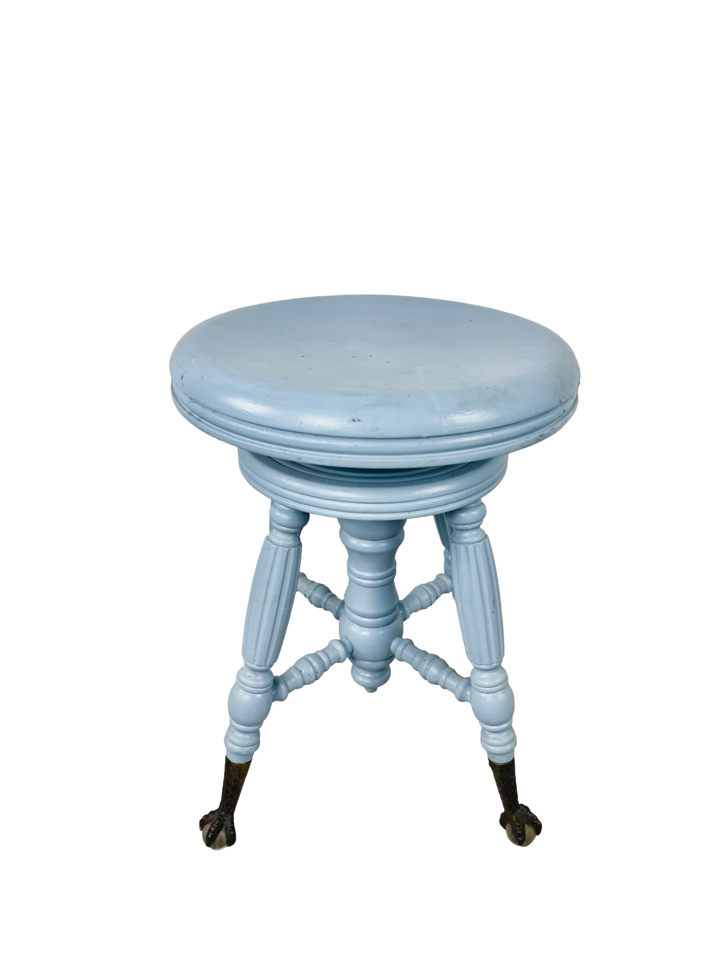 Victorian Adjustable Piano Stool — Painted Blue with Claw black & Glass Ball Feet