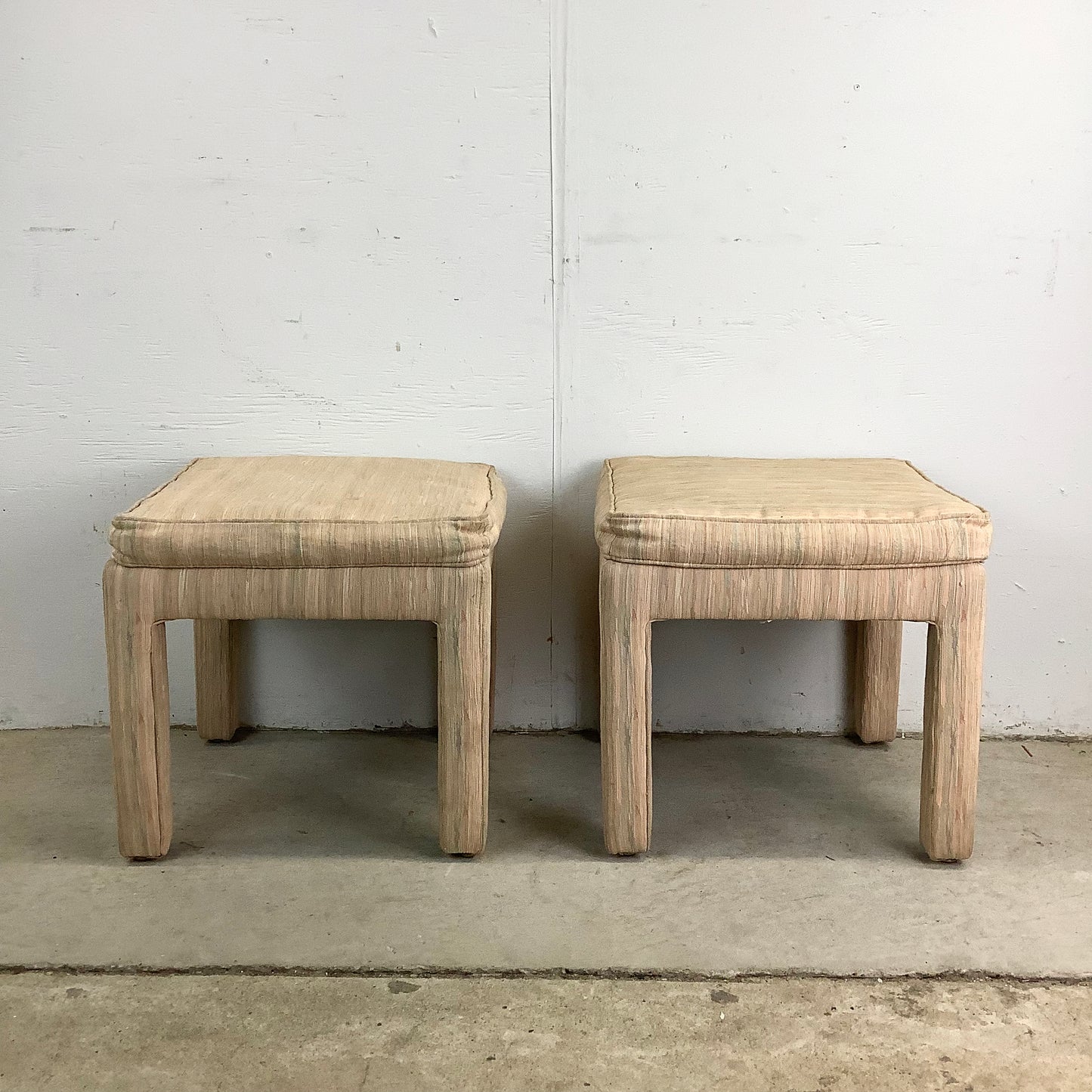 Vintage Karl Springer–Style Upholstered Stools- pair
