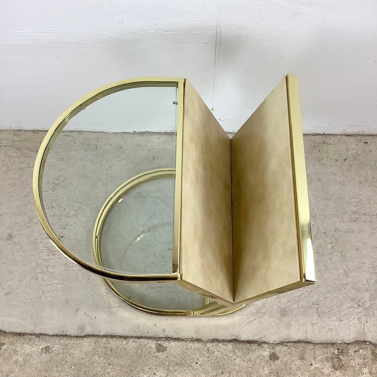 Vintage Hollywood Regency Brass & Glass Magazine Rack Side Table