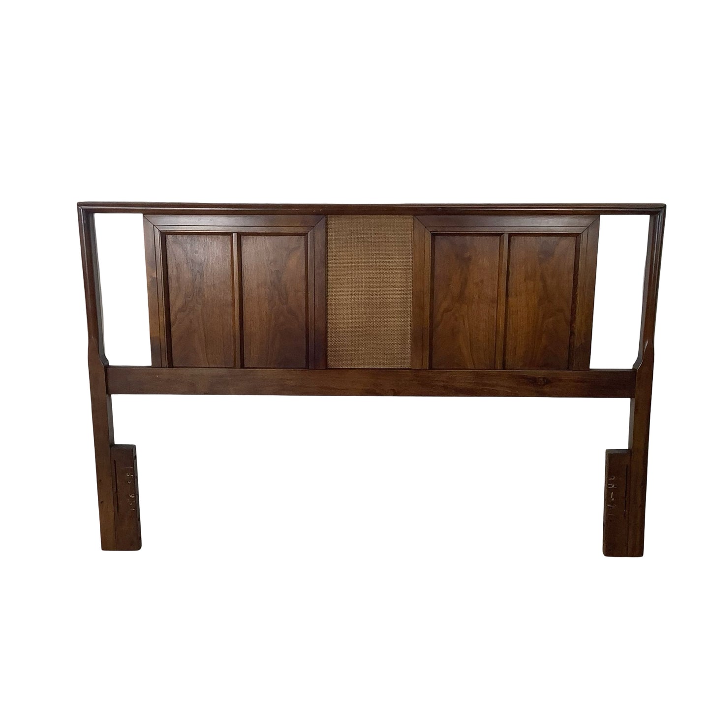 Mid-Century Modern Walnut Headboard | Vintage Full/Queen | Woven Panel Design