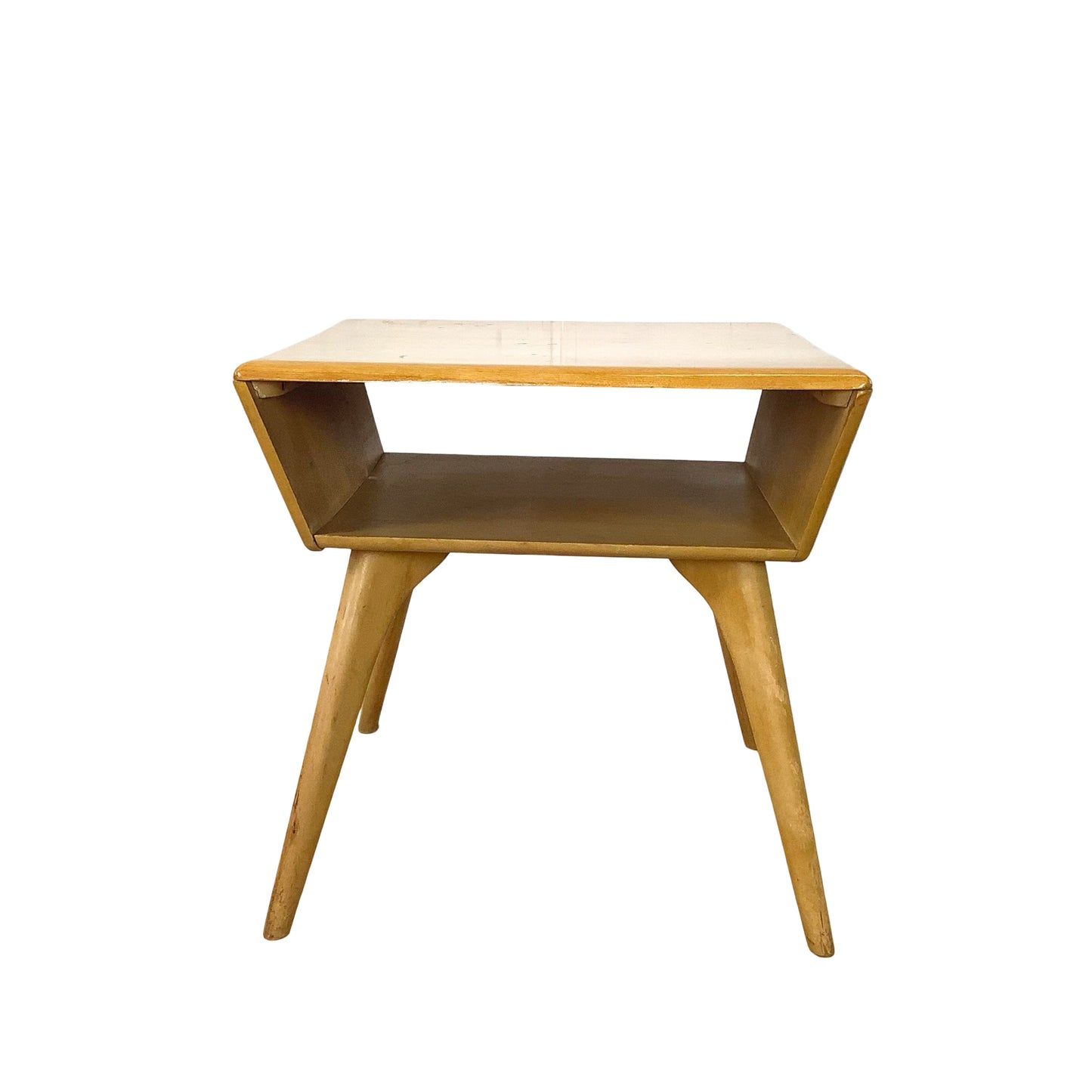 Heywood-Wakefield Solid Birch Encore Open Cubby Lamp Table (Wheat Finish)