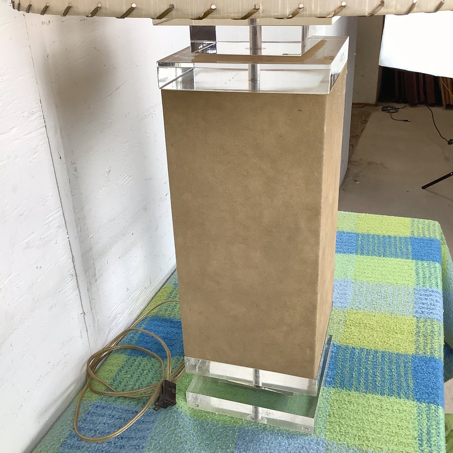 Vintage Architectural Table Lamp with Wrapped Column and Clear Lucite Base