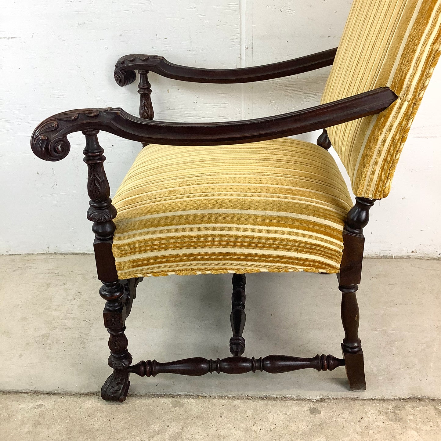 Grand Louis XIV-Style Throne Chair with Striped Fabric