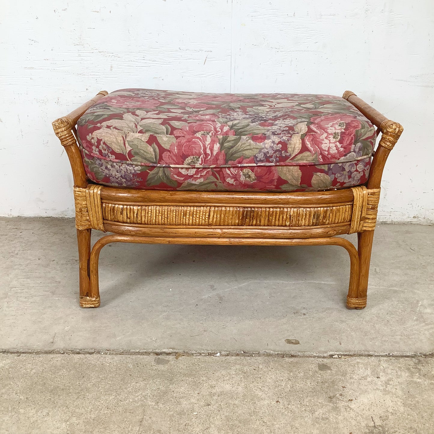 Ficks Reed Style Rattan Lounge Chair and Ottoman | Arched Diamond Lattice Back