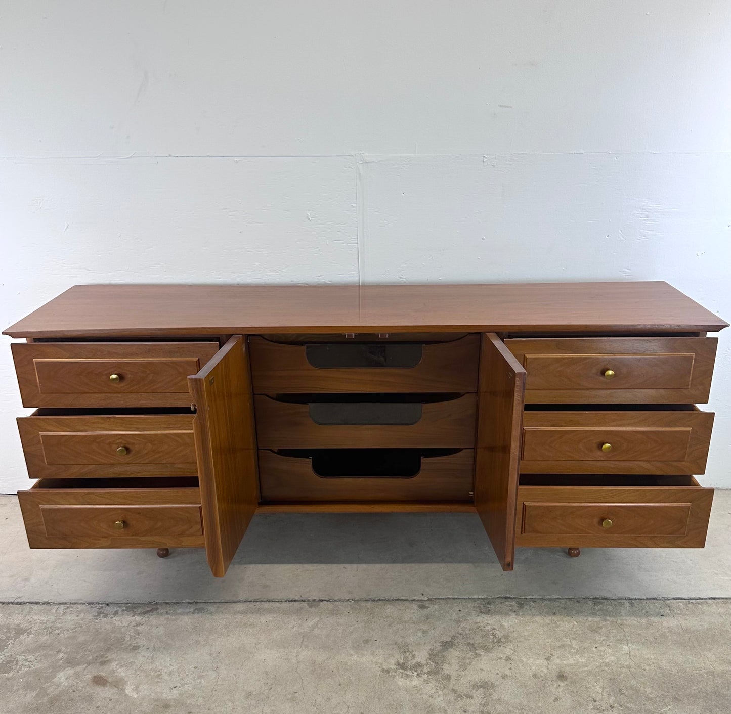 Mid-Century Lowboy Walnut Dresser With Drumstick Legs