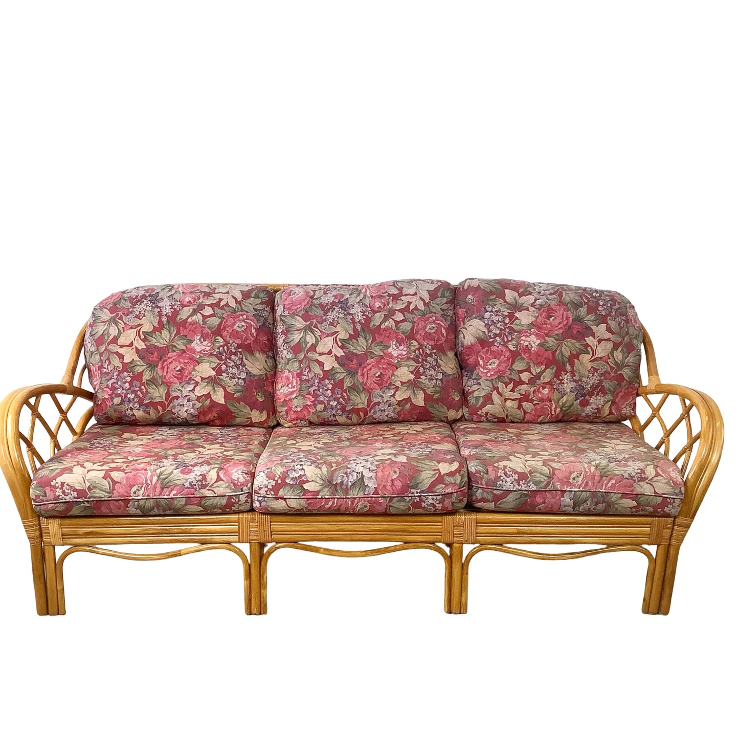 Vintage Architectural Boho Modern Rattan Sofa