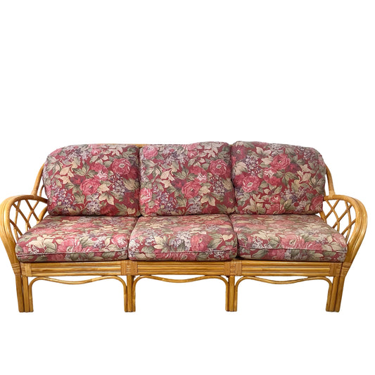 Vintage Architectural Boho Modern Rattan Sofa