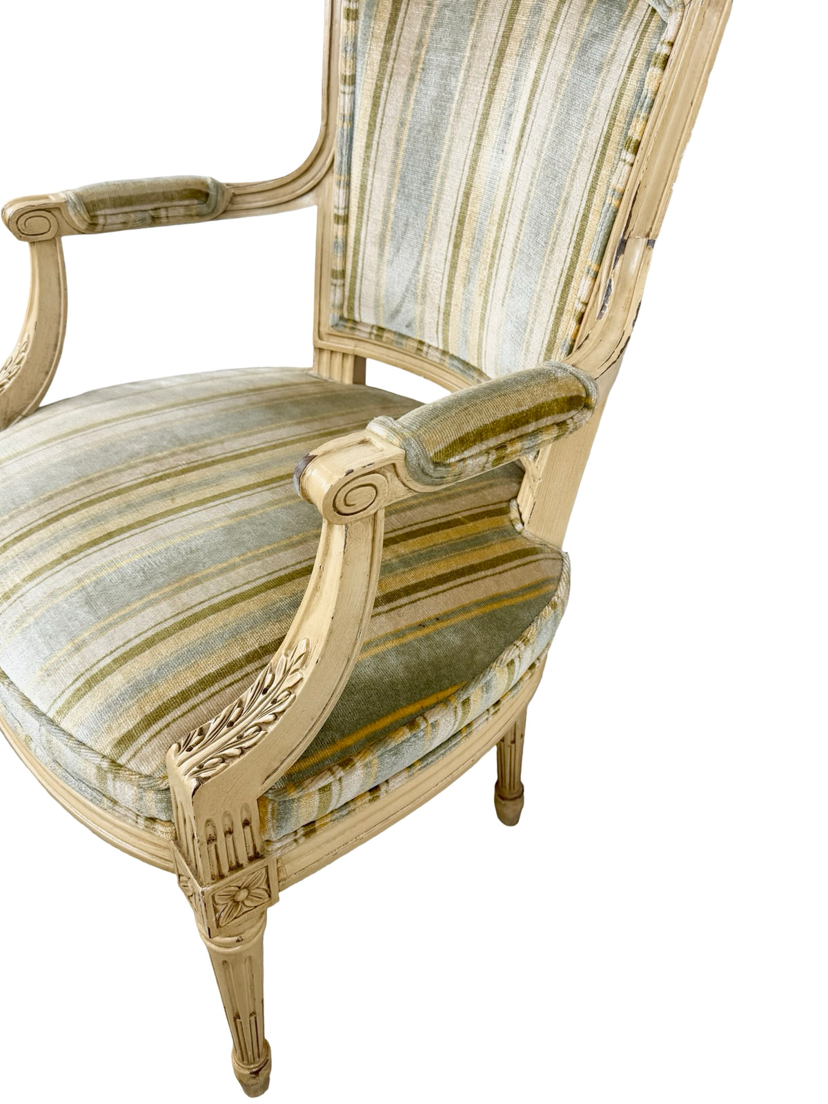 Vintage Neoclassical X-Back Side Chair with Striped Upholstered Seat