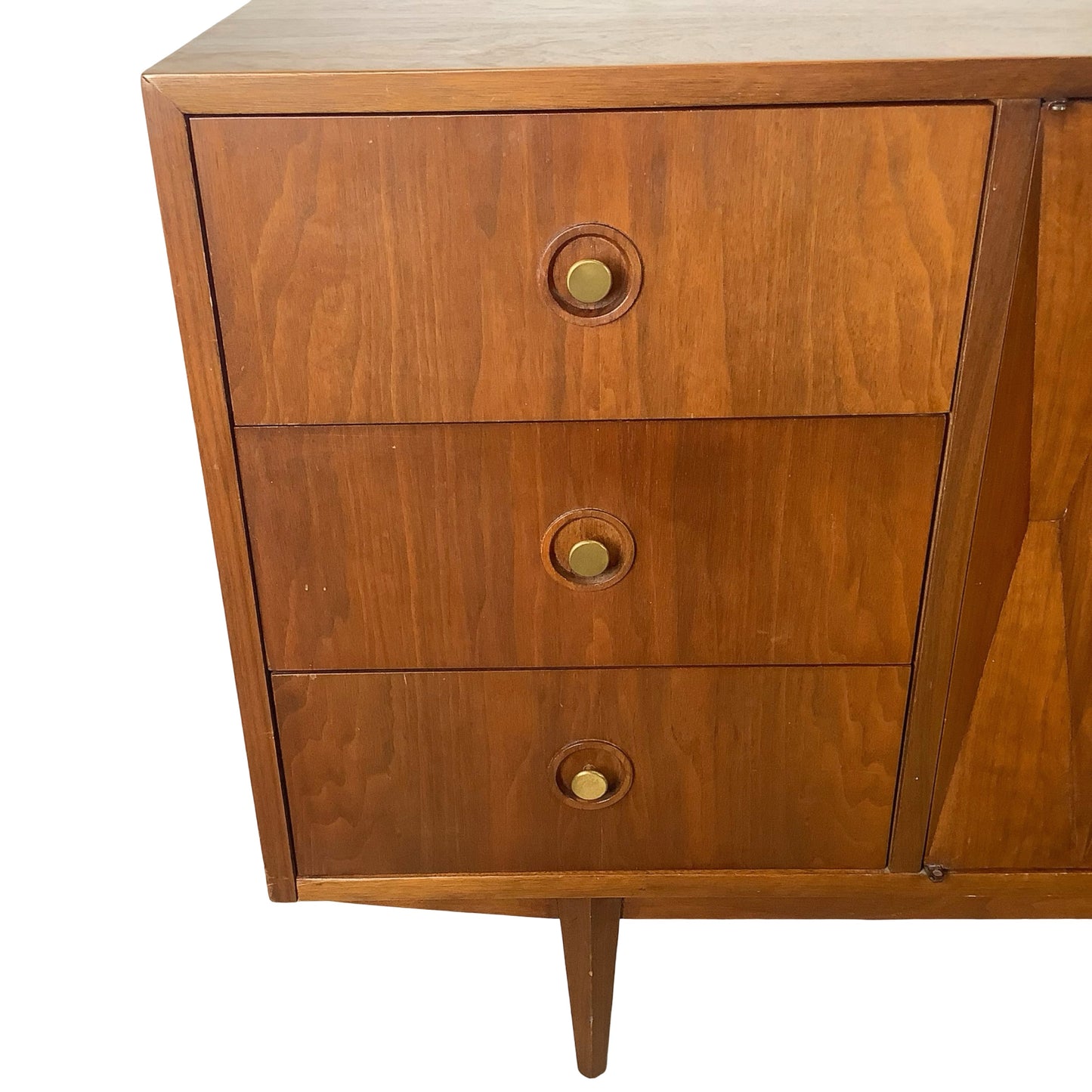 Merton Gershun for American of Martinsville "Harlequin" Walnut Mid-Century Modern Triple Dresser