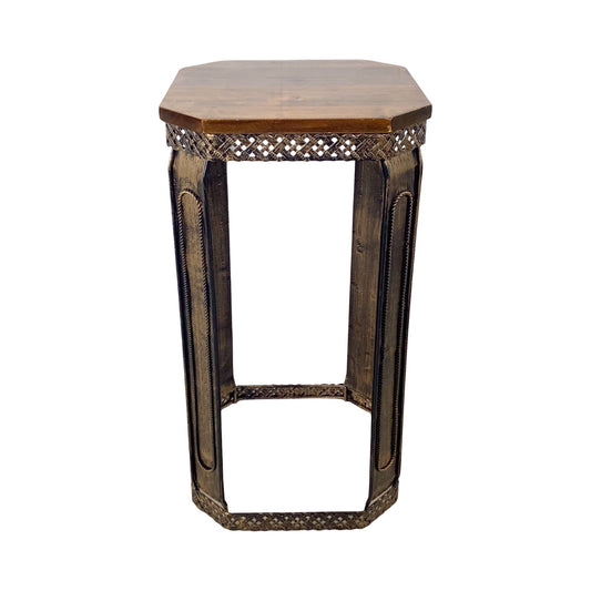 Boho Pedestal Table with Open Metal Structure