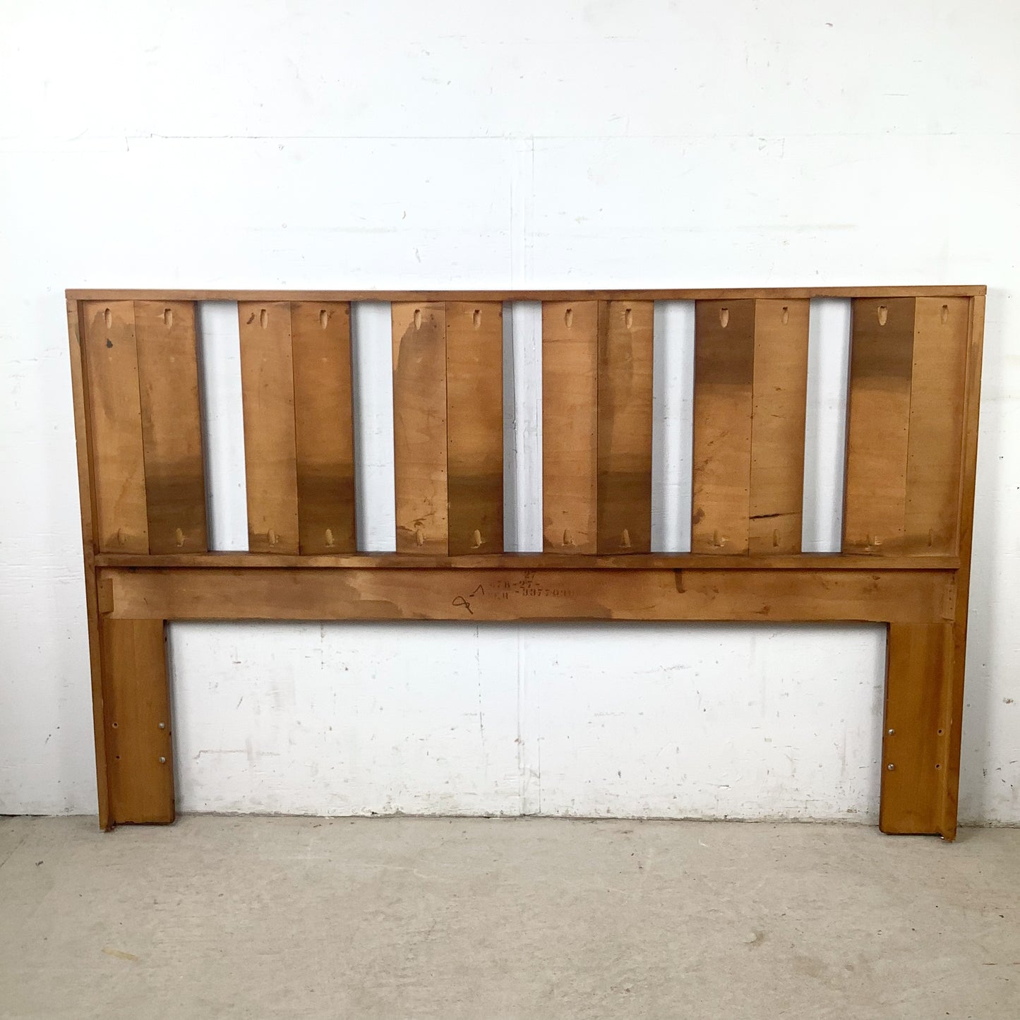 Vintage Mid-Century Modern Walnut Queen Headboard with Architectural Vertical Slat Design