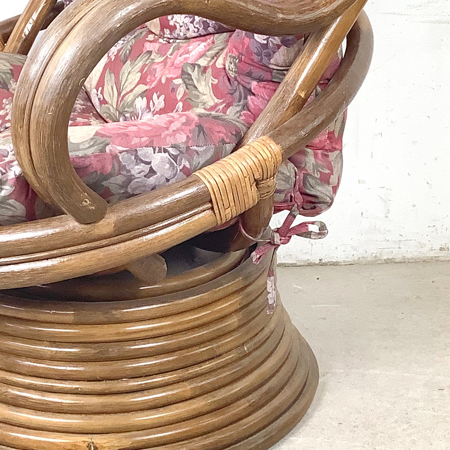 Vintage Bentwood Rattan Swivel Lounge Chair