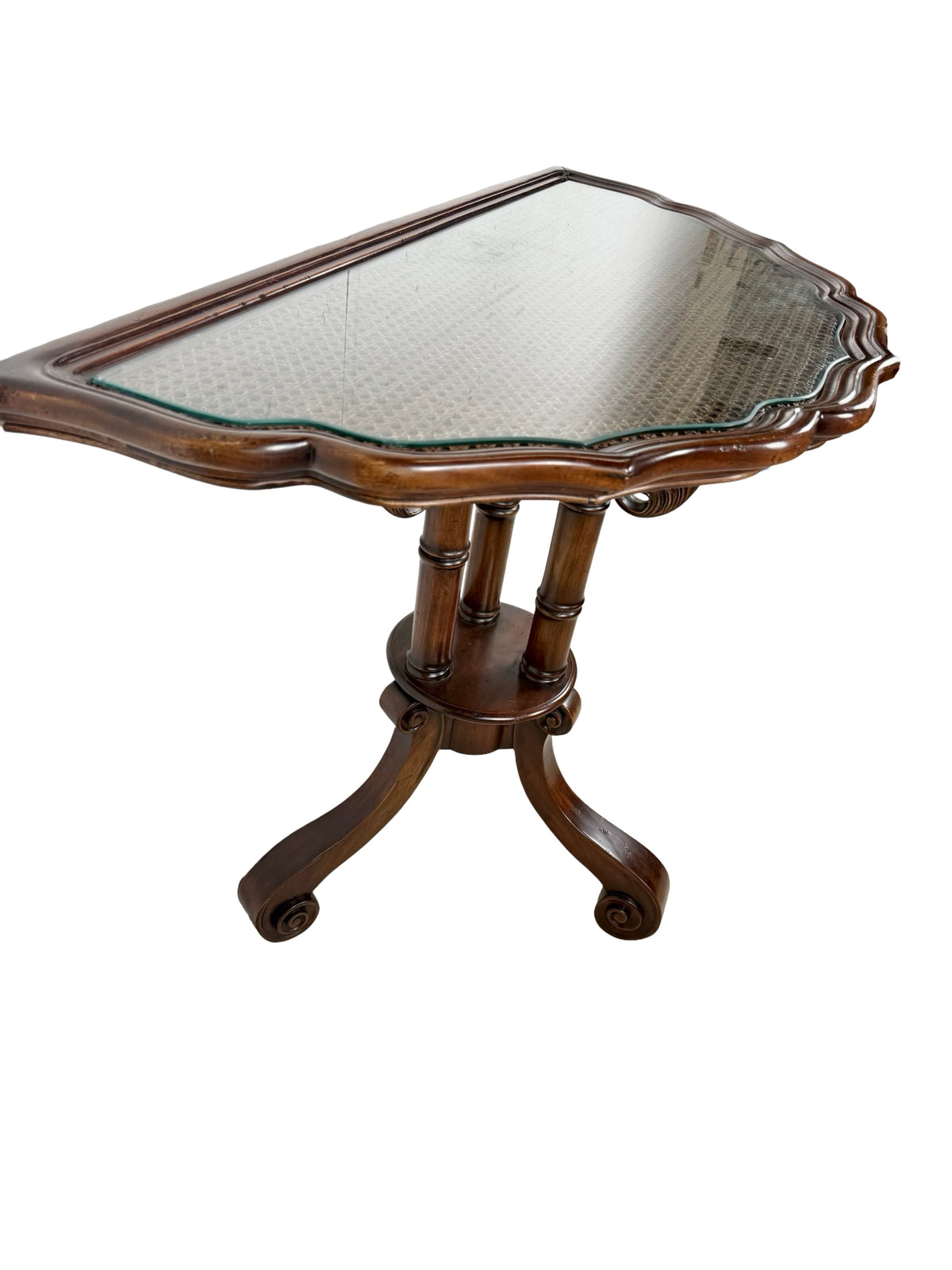 Vintage Southampton Demilune Wall Console Table Cane Glass Top