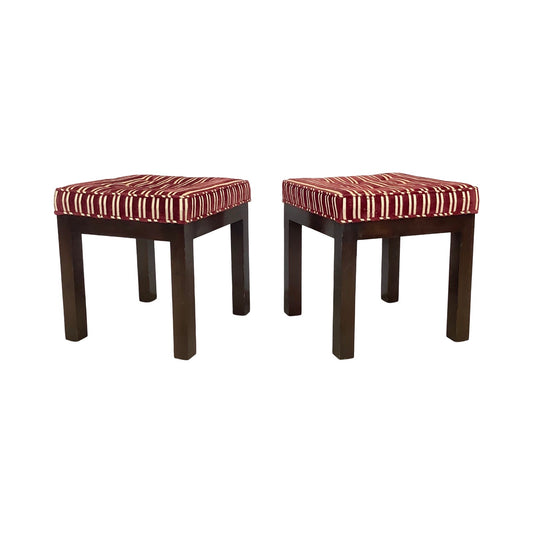 Pair of Vintage Mid-Century Tufted Footstools with Striped Fabric