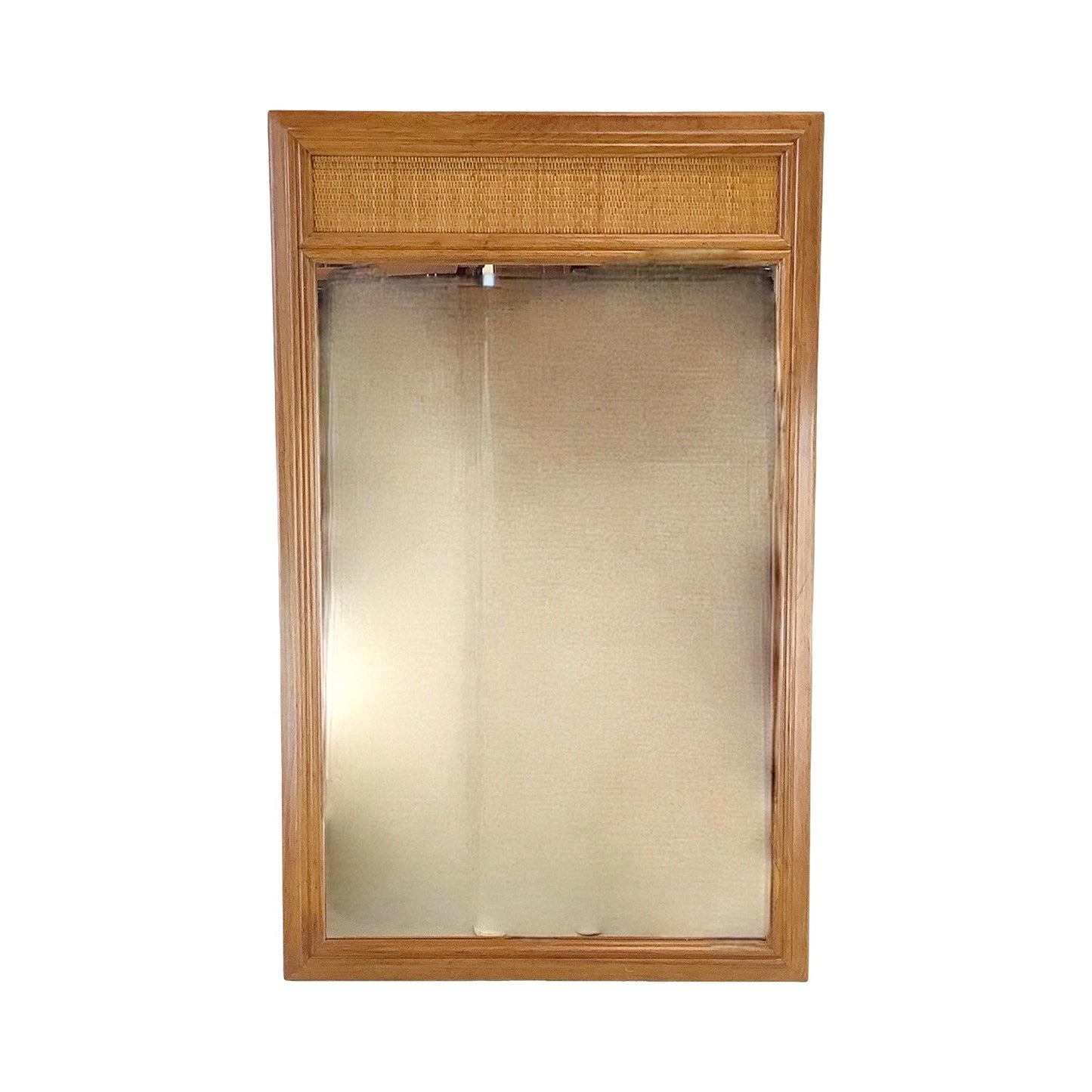 Vintage Modern Oak & Rattan Wall Mirror