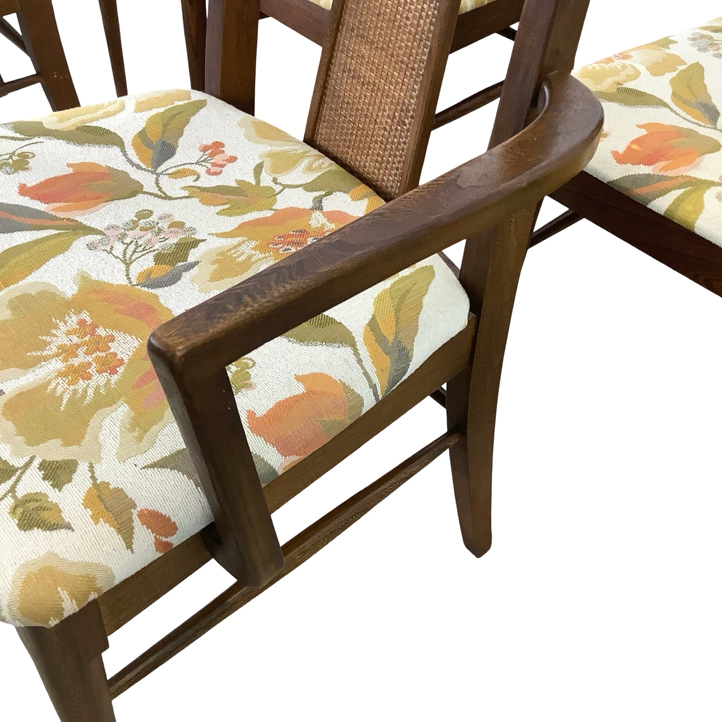 Vintage Mid-Century Modern Walnut & Cane Dining Chairs - Set of 6
