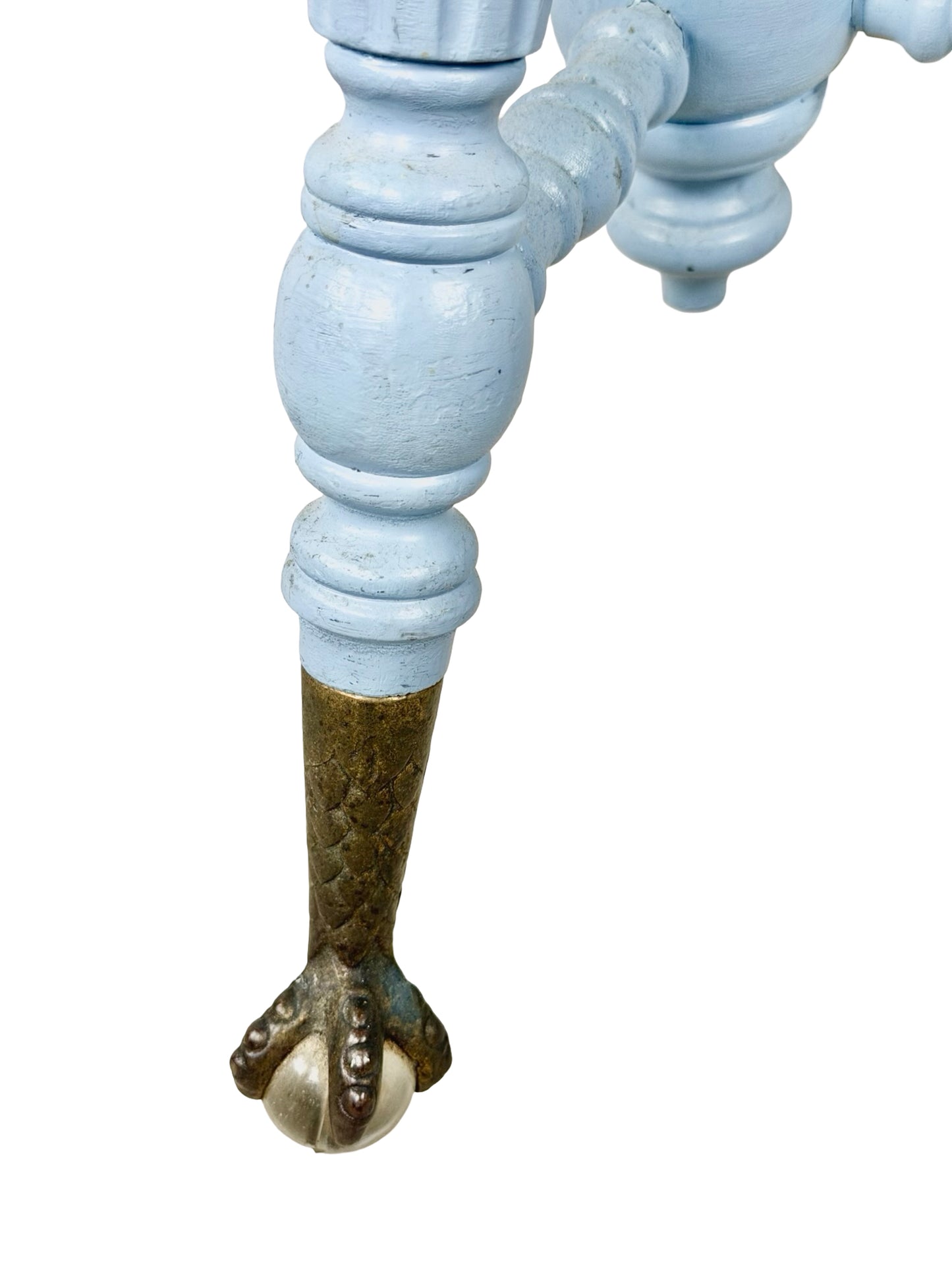 Victorian Adjustable Piano Stool — Painted Blue with Claw black & Glass Ball Feet