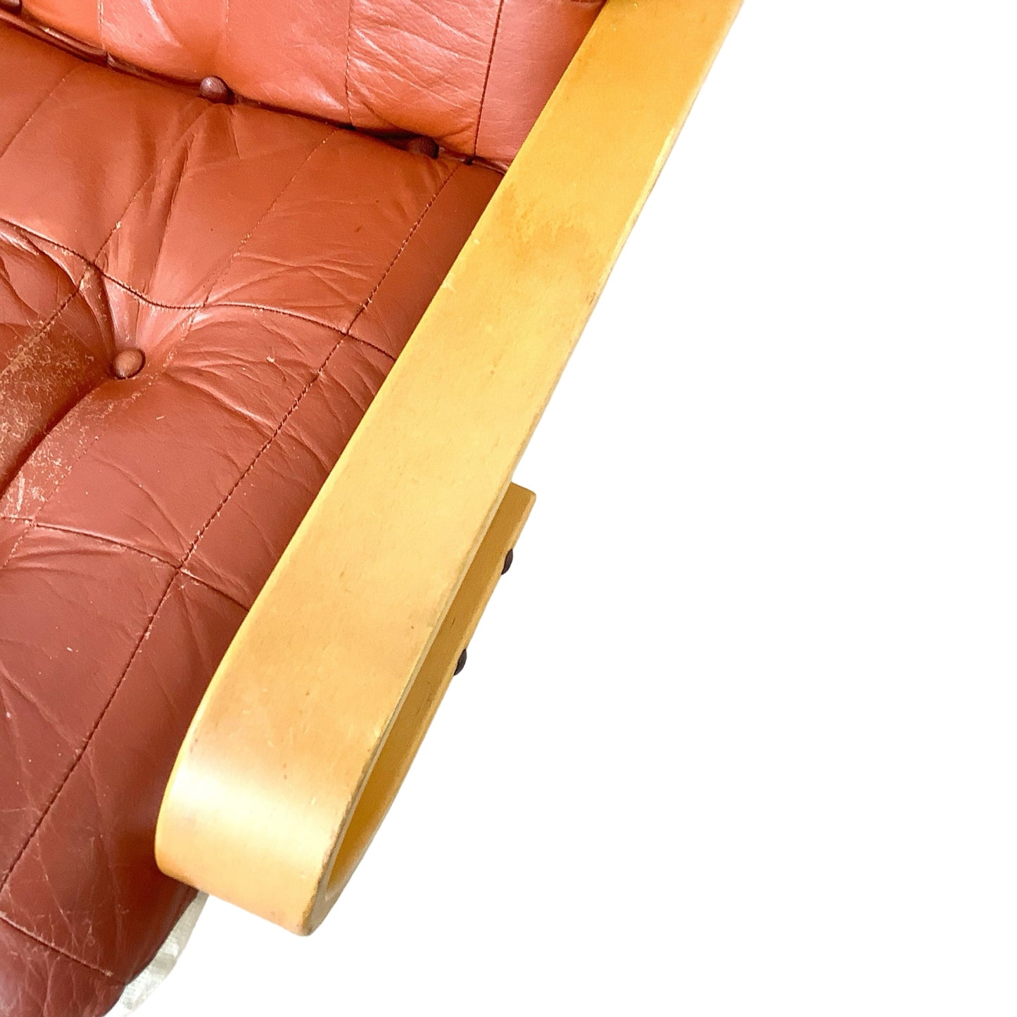 Mid-Century Modern Style Tufted Swivel Lounge Chair - Cognac & Bentwood