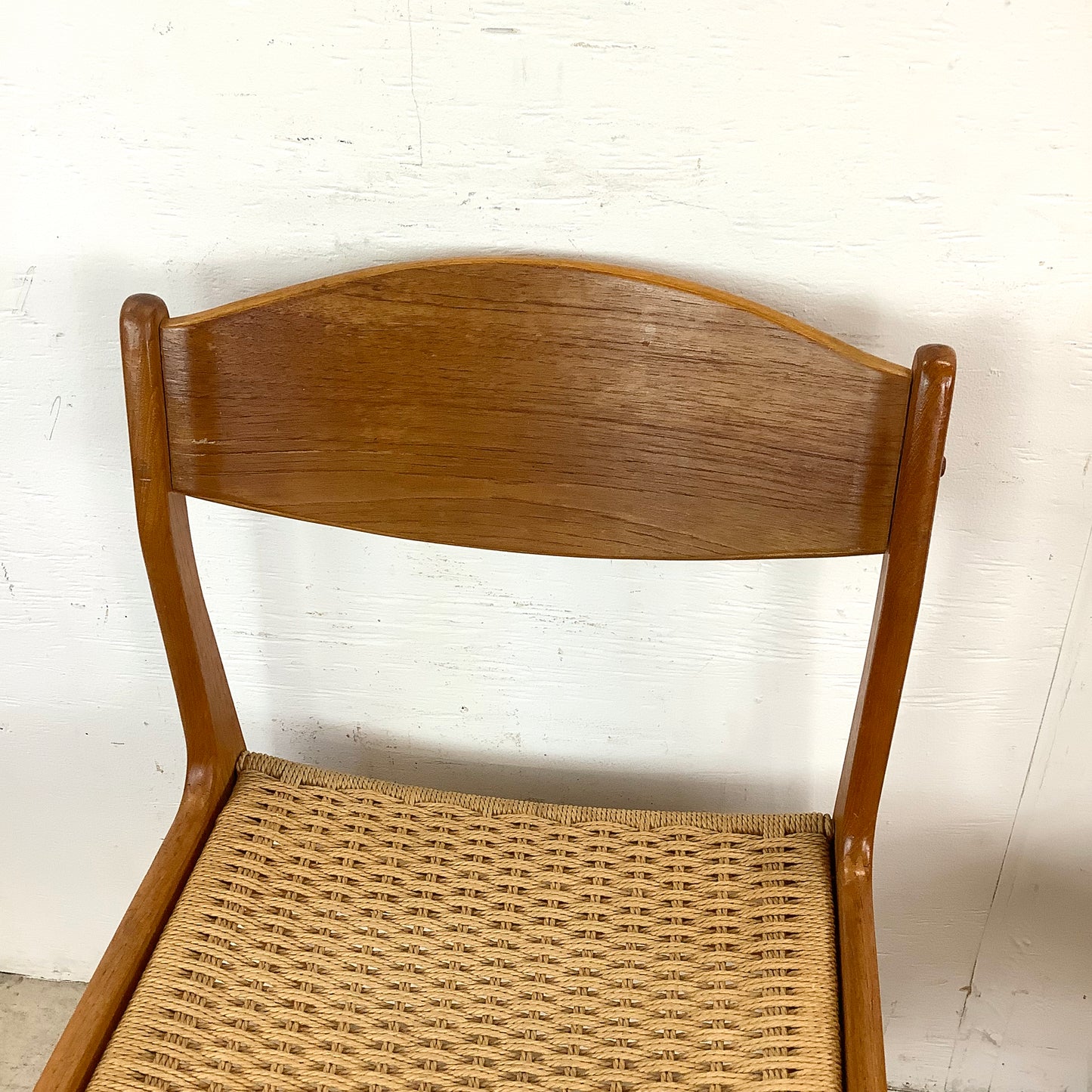 Vintage Teak DIning Chairs with Rope Seats- pair