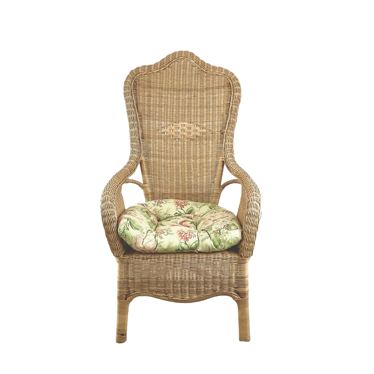 Vintage High-Back Woven Wicker Armchair