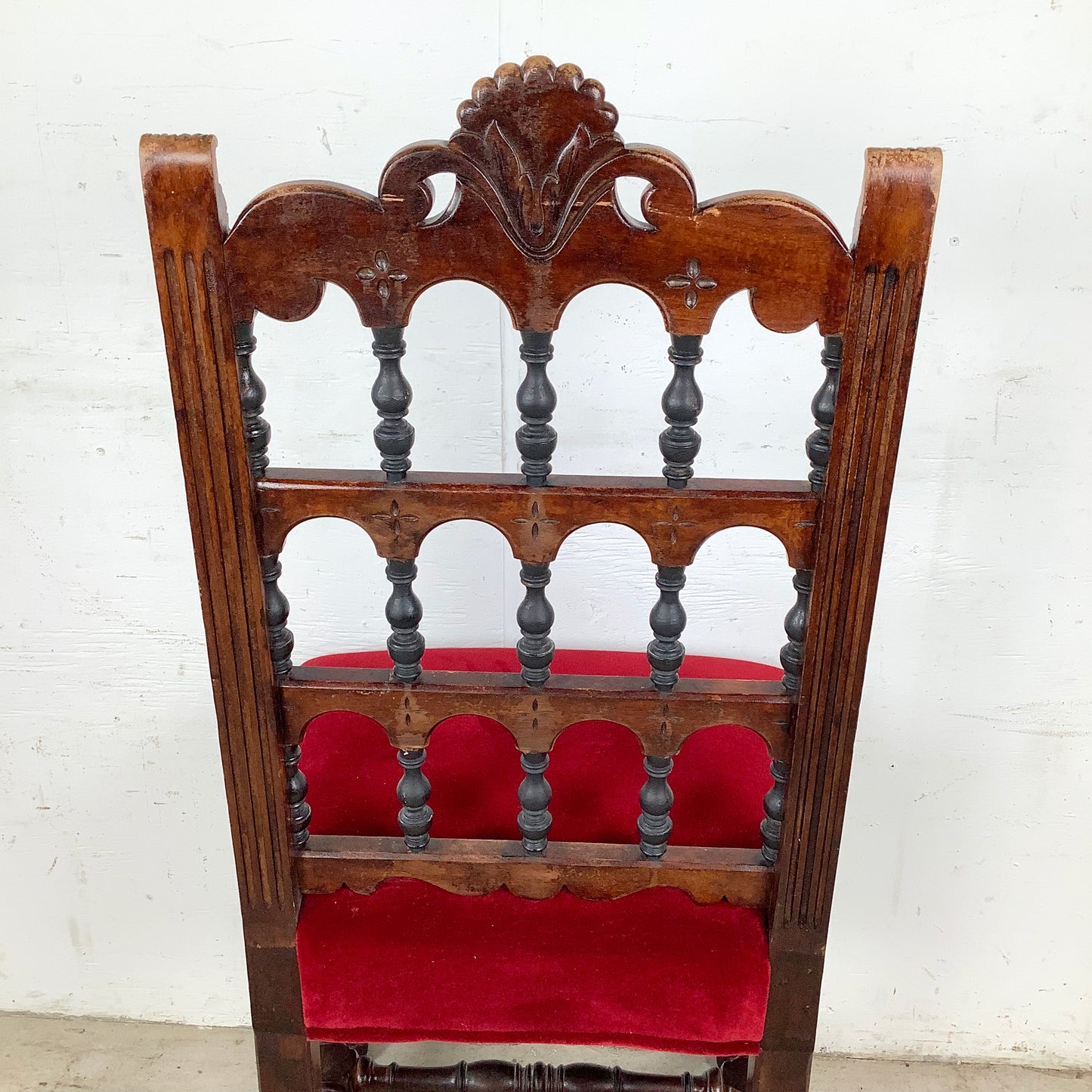 Antique Victorian Walnut Side Chair with Plush Red Velvet Upholstery