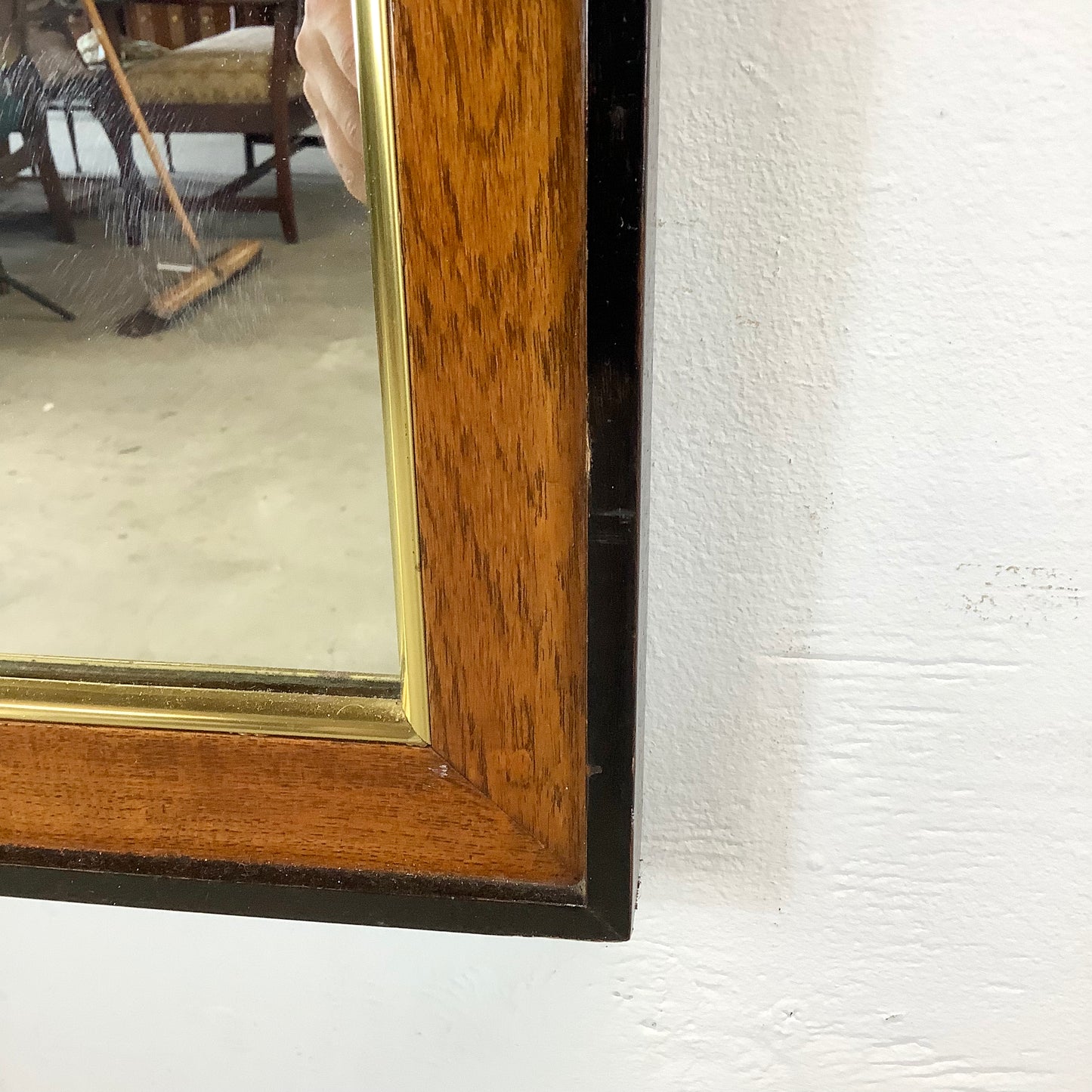 Drexel Heritage Attributed Burl Wood and Brass Wall Mirror