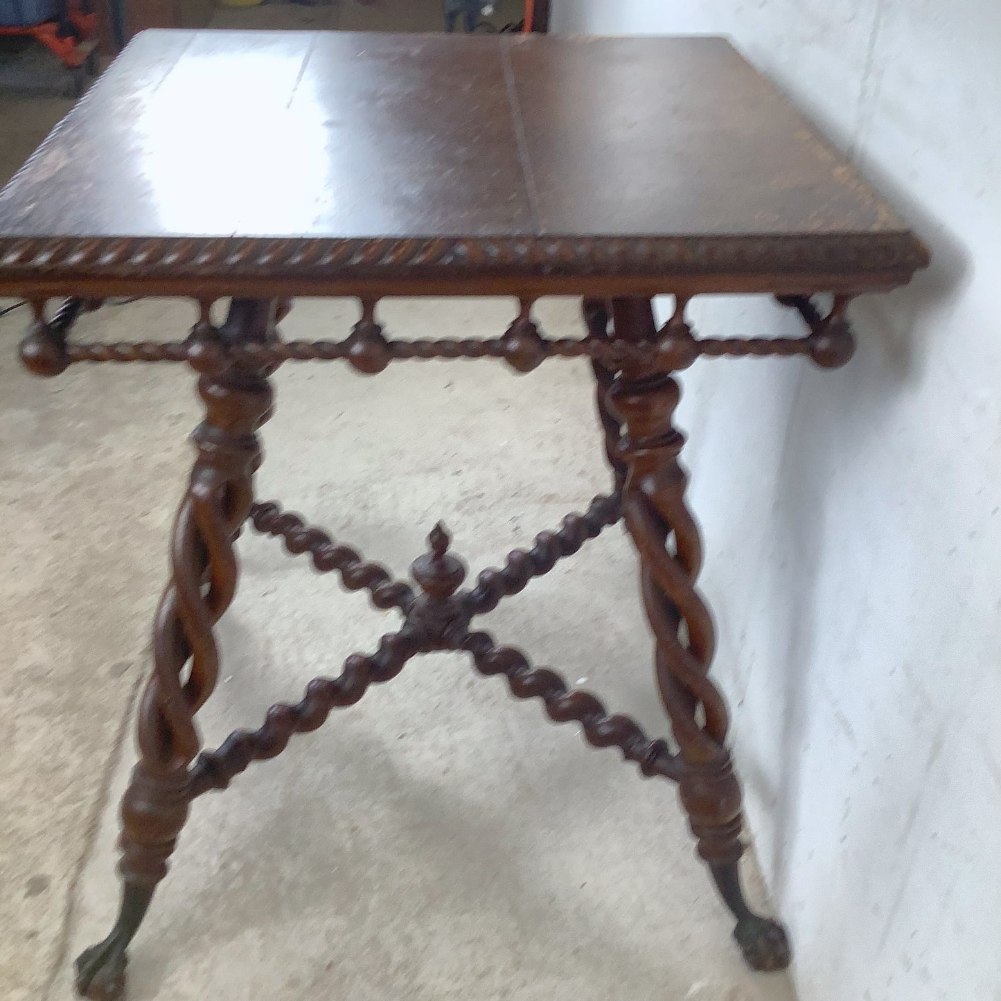 Antique Wood Table with Ball and Claw Feet