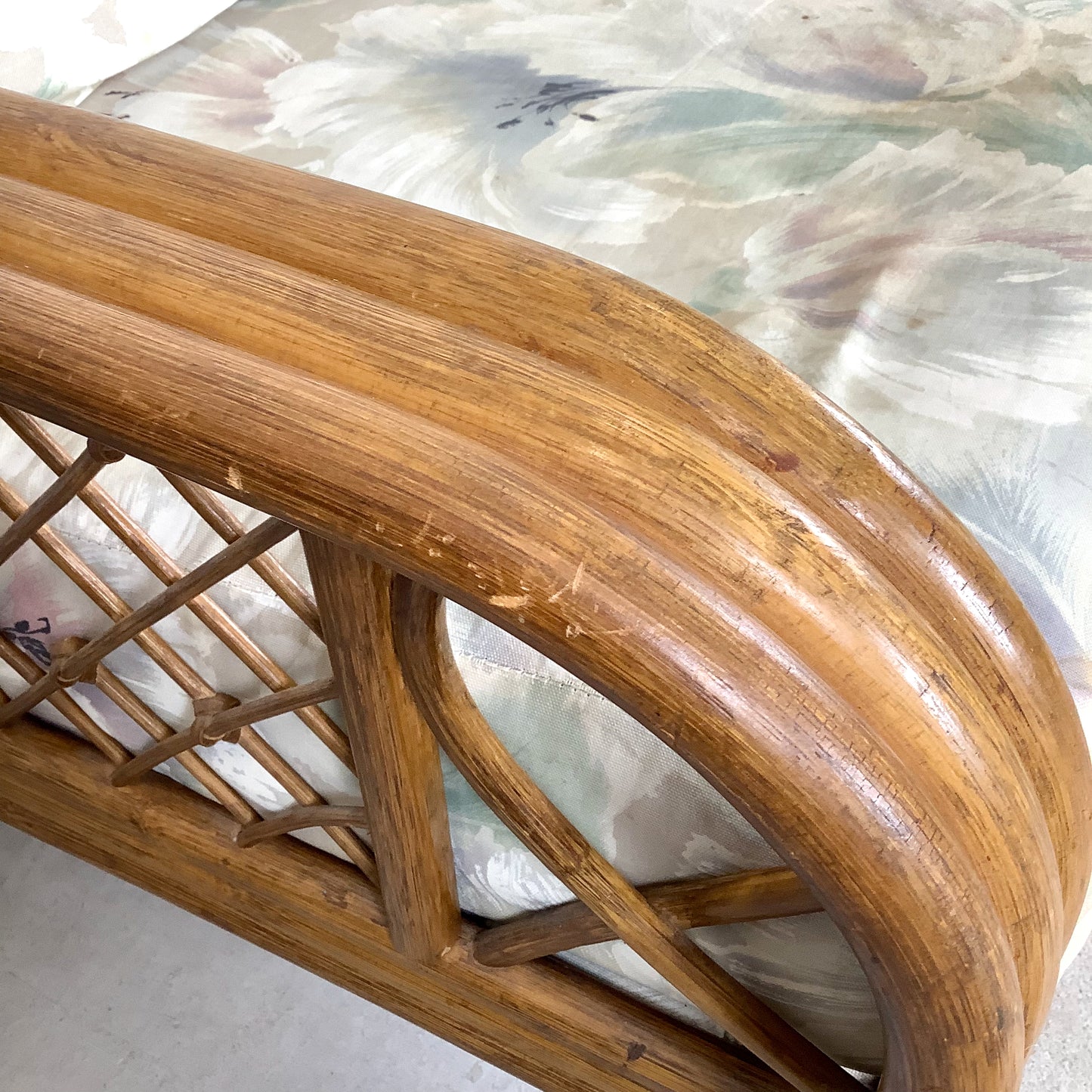 Vintage Rattan Three-Seat Sofa, Diamond Lattice Arms