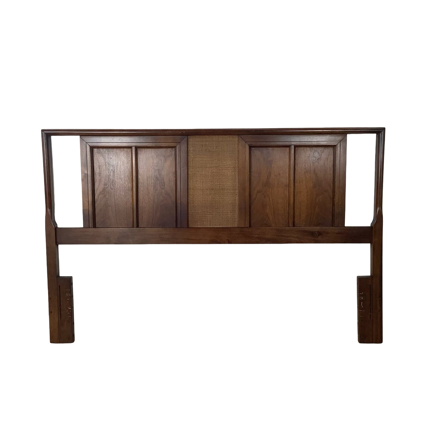 Mid-Century Modern Walnut Headboard | Vintage Full/Queen | Woven Panel Design