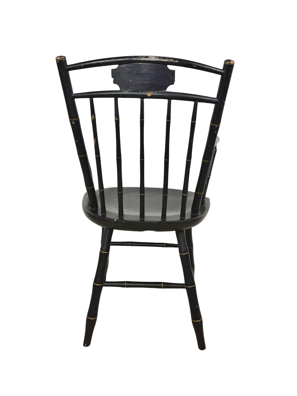 Vintage Black Painted Windsor-Style Armchair with Gold Pinstriping