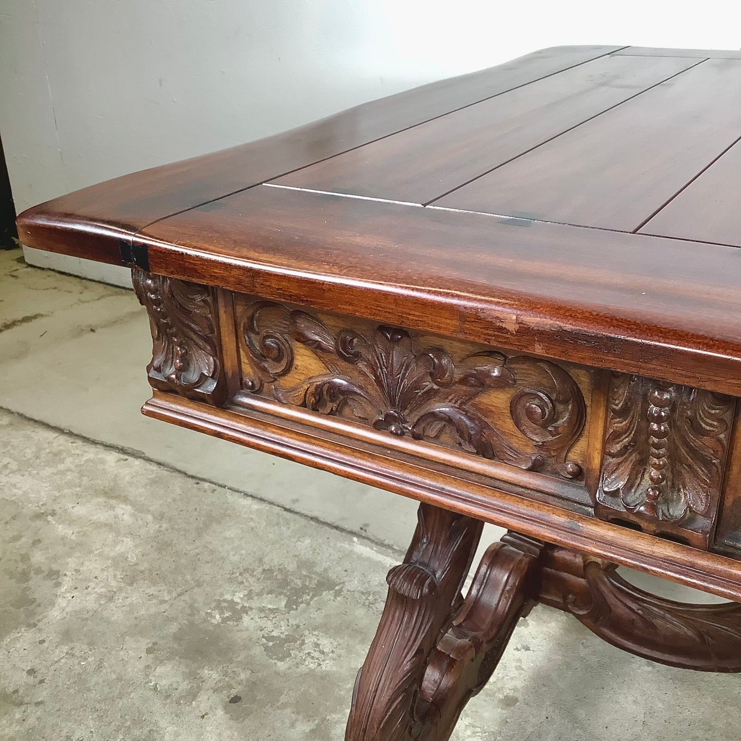 Spanish Revival Carved Extension Dining Table by Berkey & Gay
