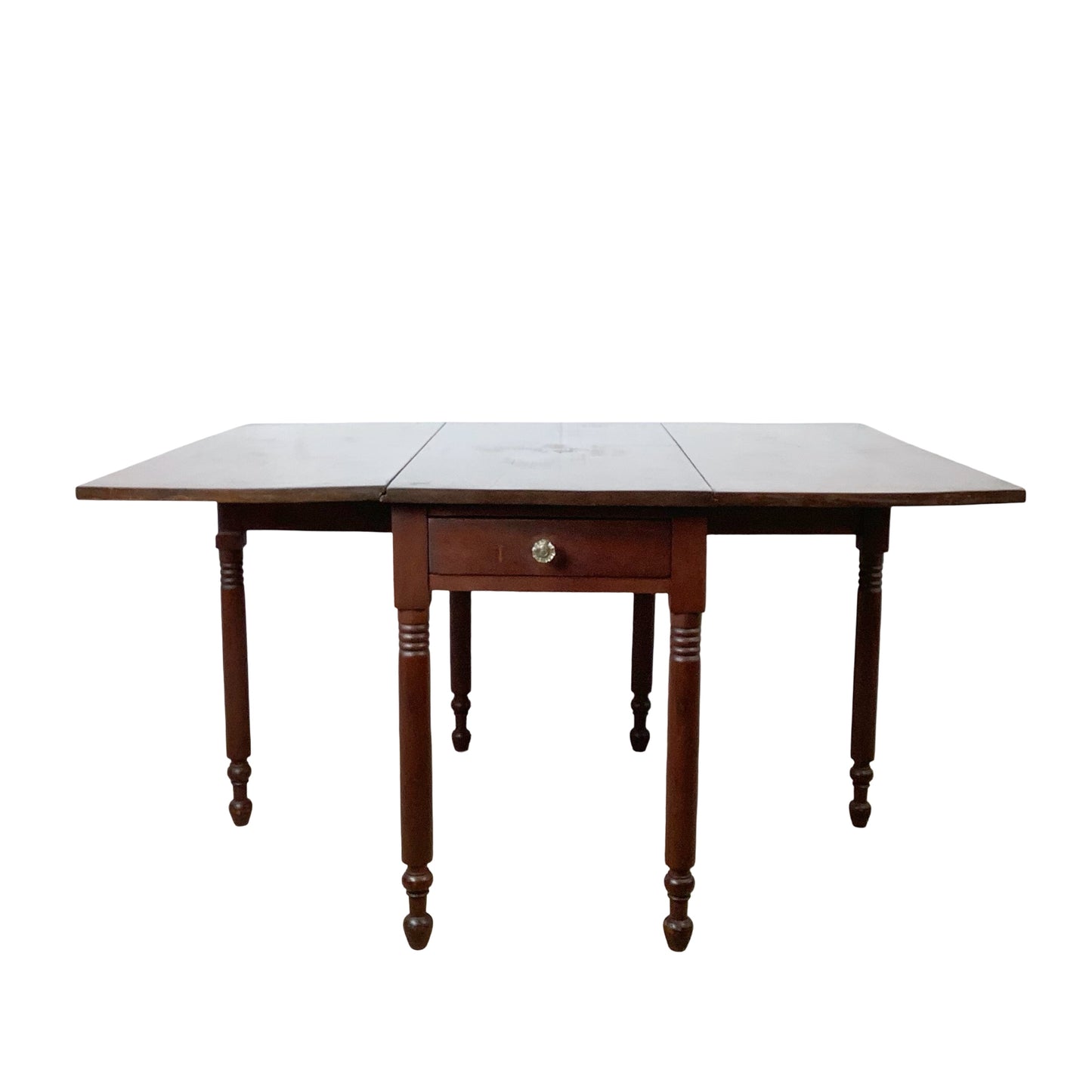 American Empire-Style Walnut Drop-Leaf Gate-Leg Table — Solid Wood, Single Drawer