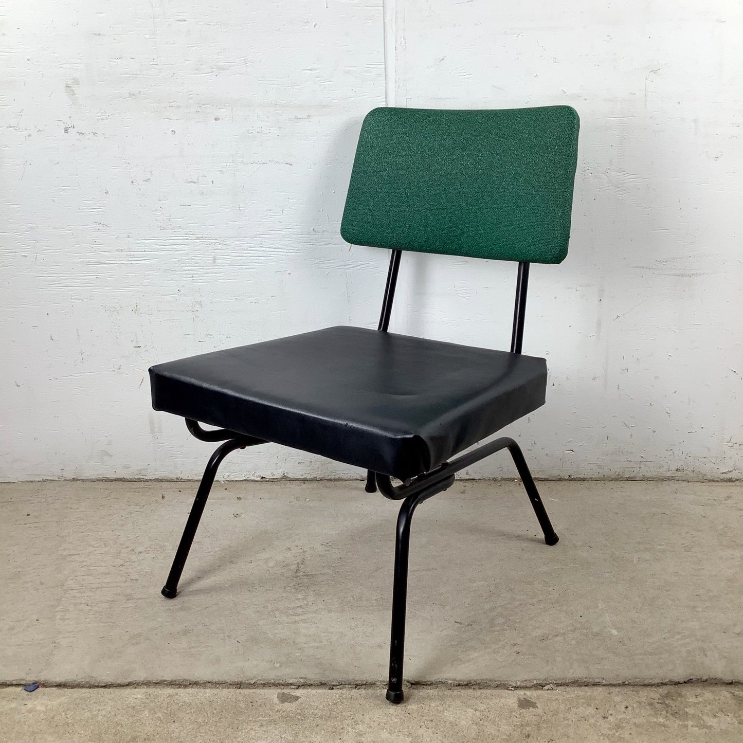 Vintage Mid-Century Modern Iron Rod Side Chair | Forest Green Tweed Back | Black Vinyl Seat | Paul McCobb / Arbuck Manner | c. 1950s