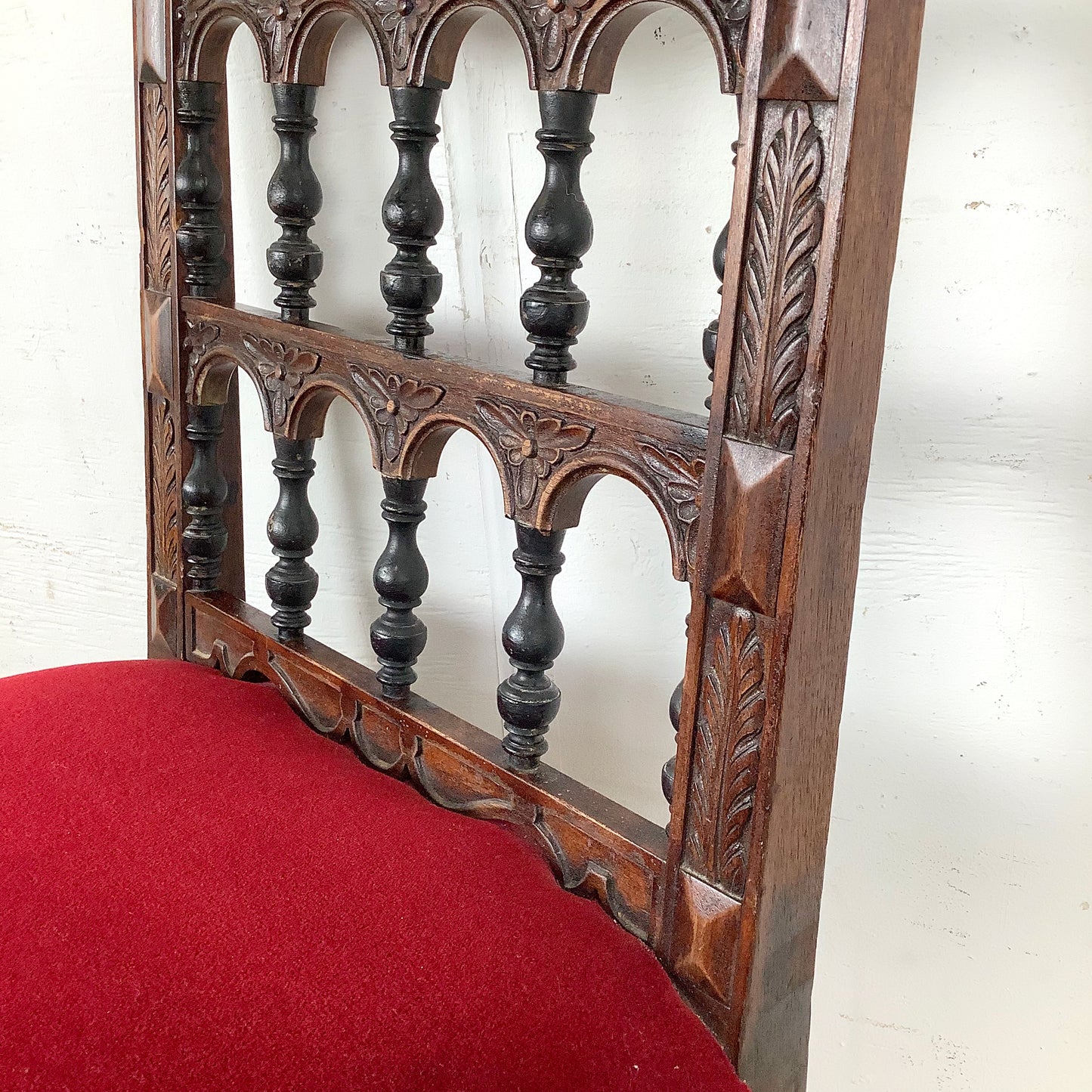 Antique Victorian Walnut Side Chair with Plush Red Velvet Upholstery